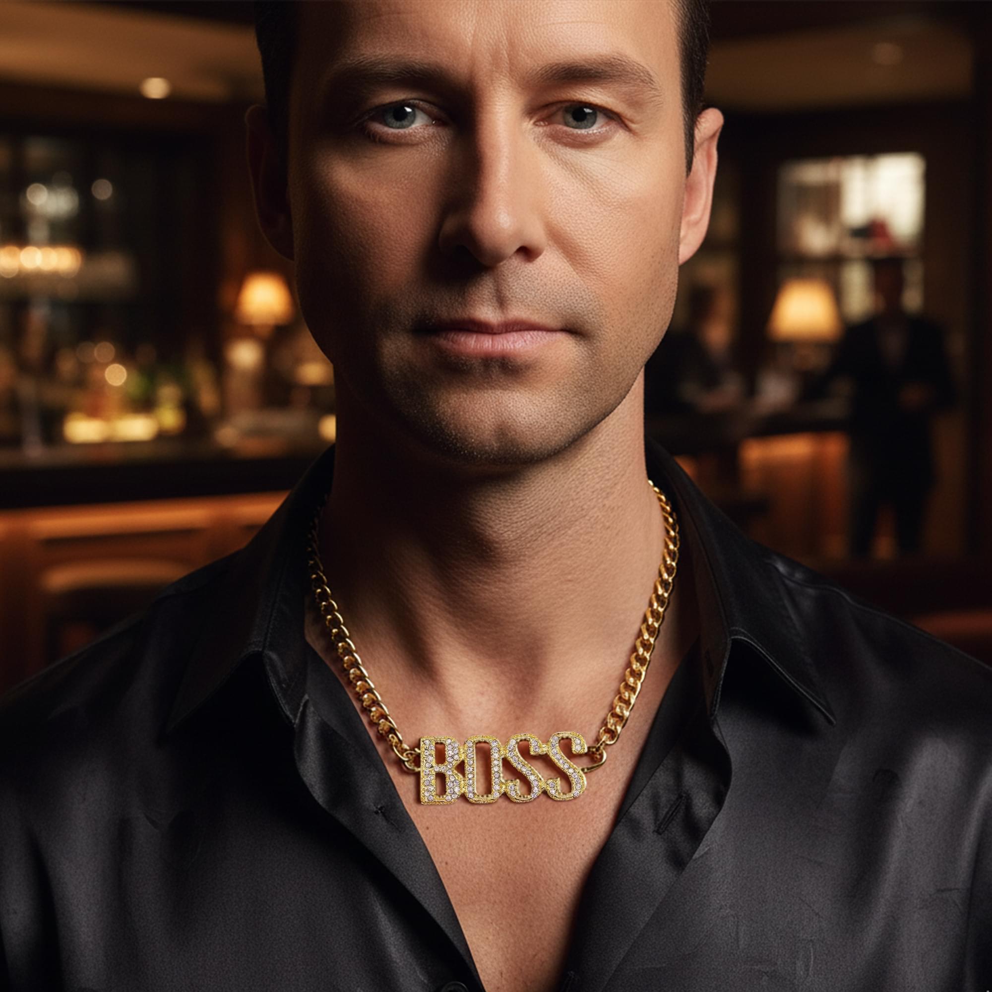 Gold Rhinestone Studded Boss Adult Costume Necklace