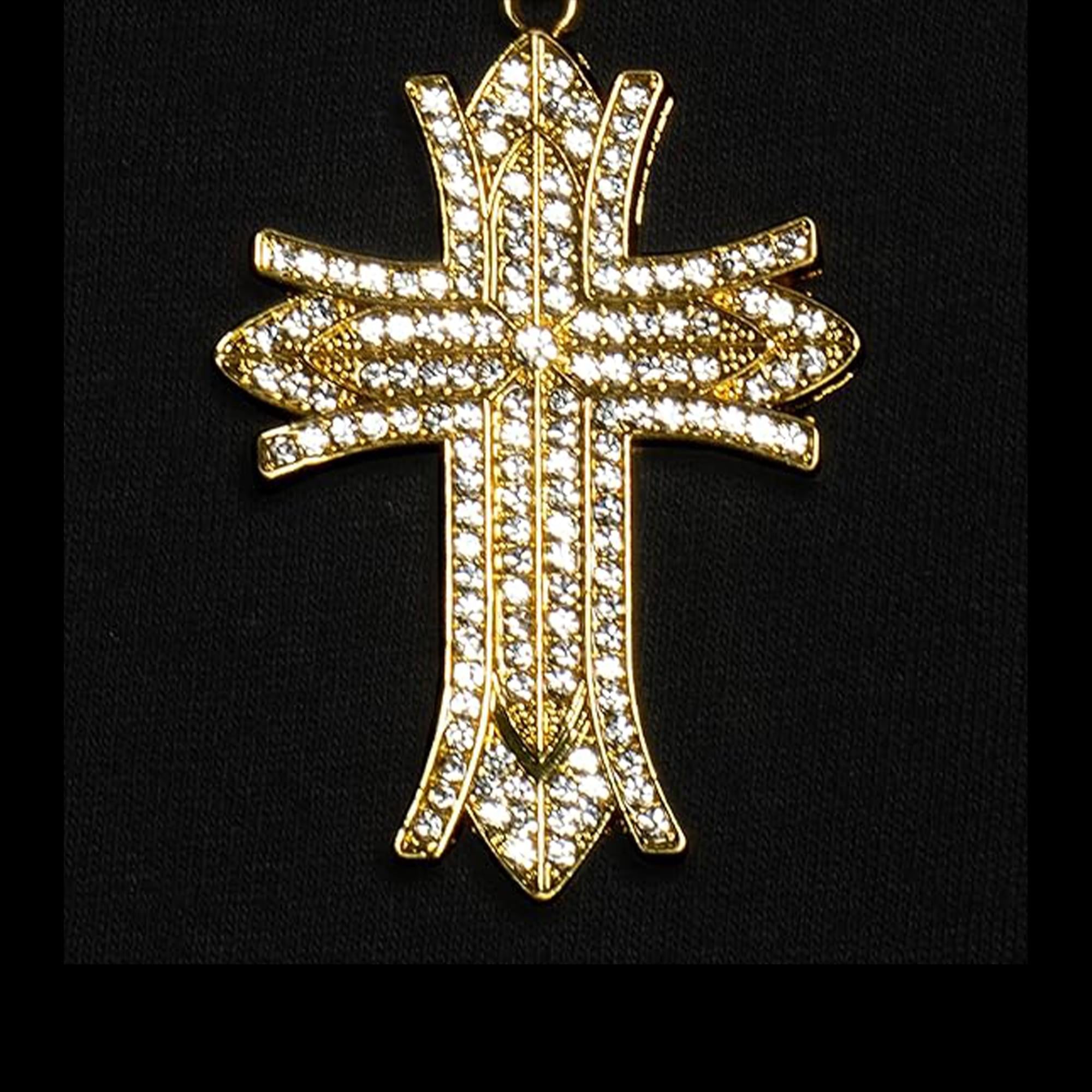 Gold Rhinestone Cross Necklace Adult Costume Accessory