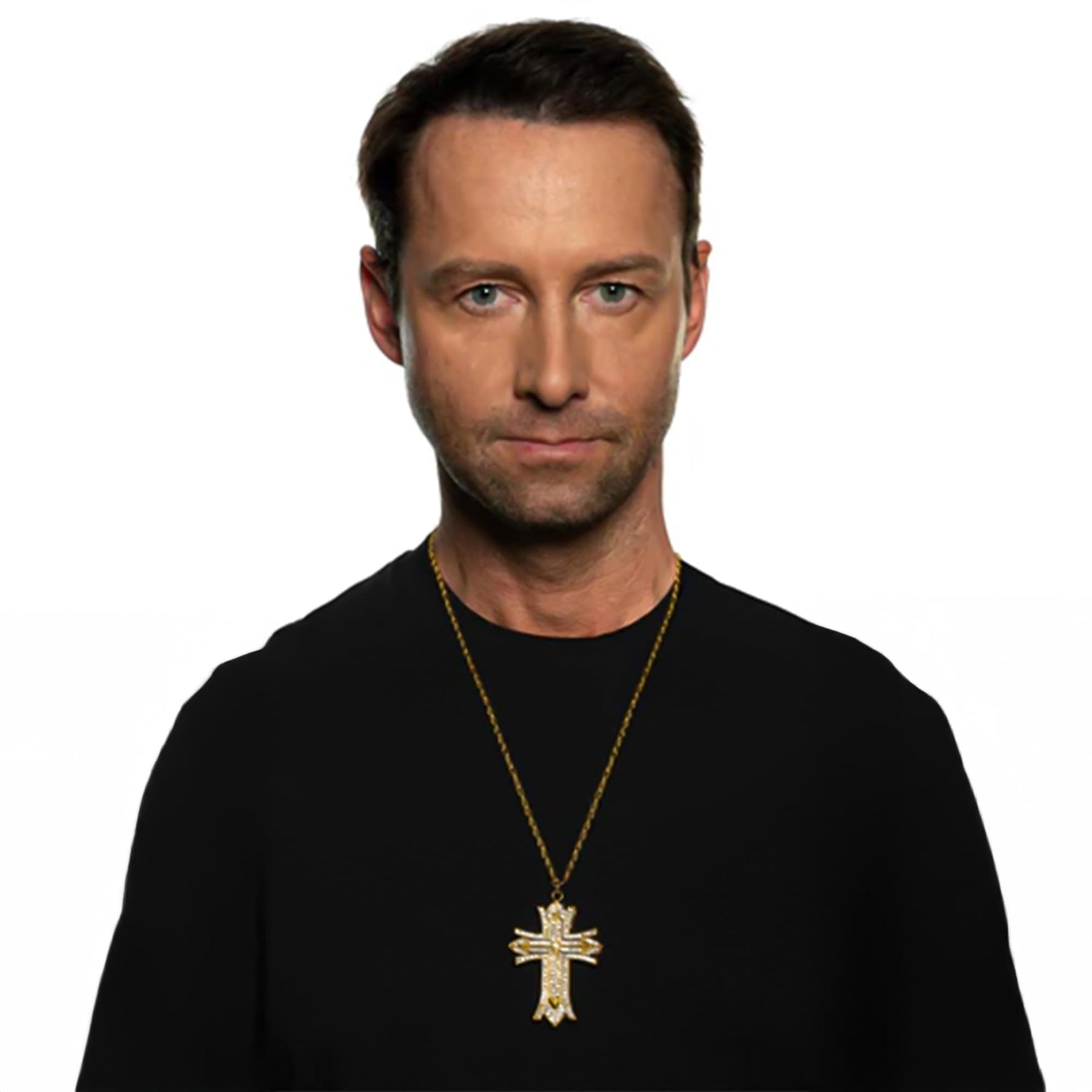 Gold Rhinestone Cross Necklace Adult Costume Accessory