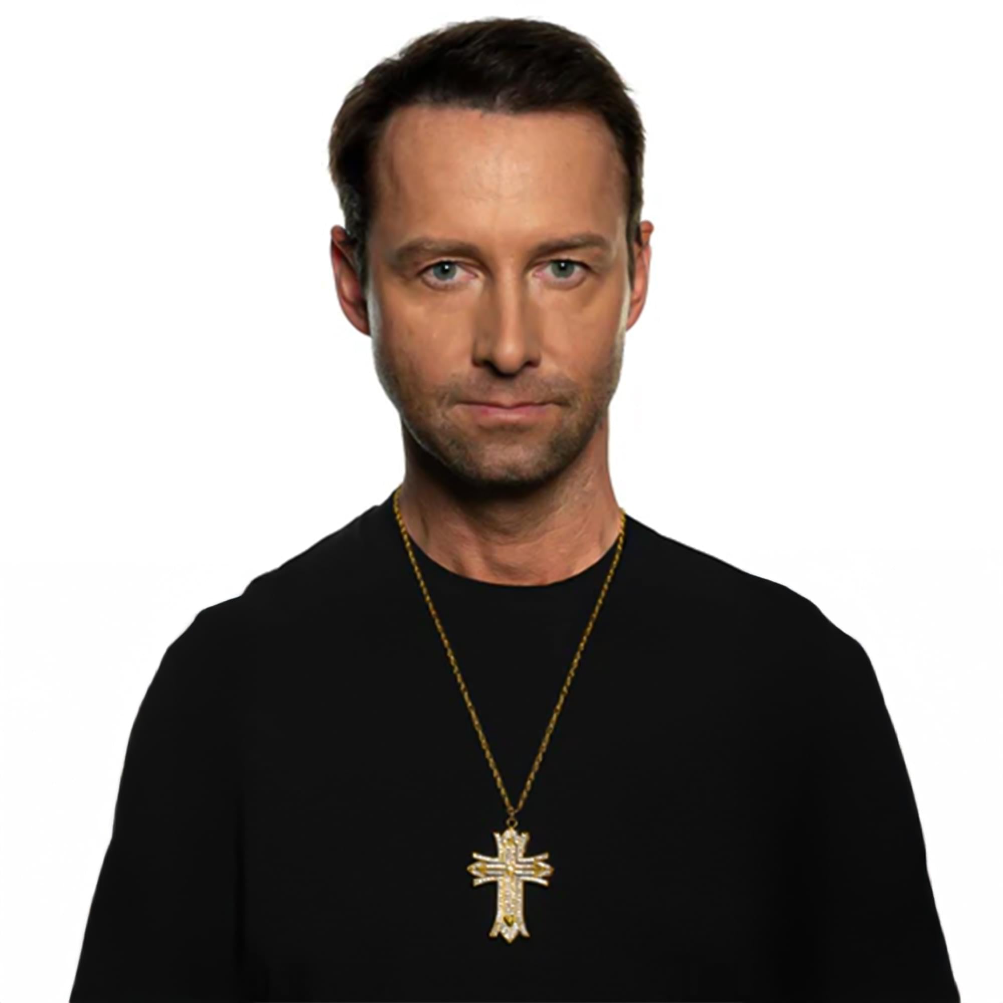 Gold Rhinestone Cross Necklace Adult Costume Accessory