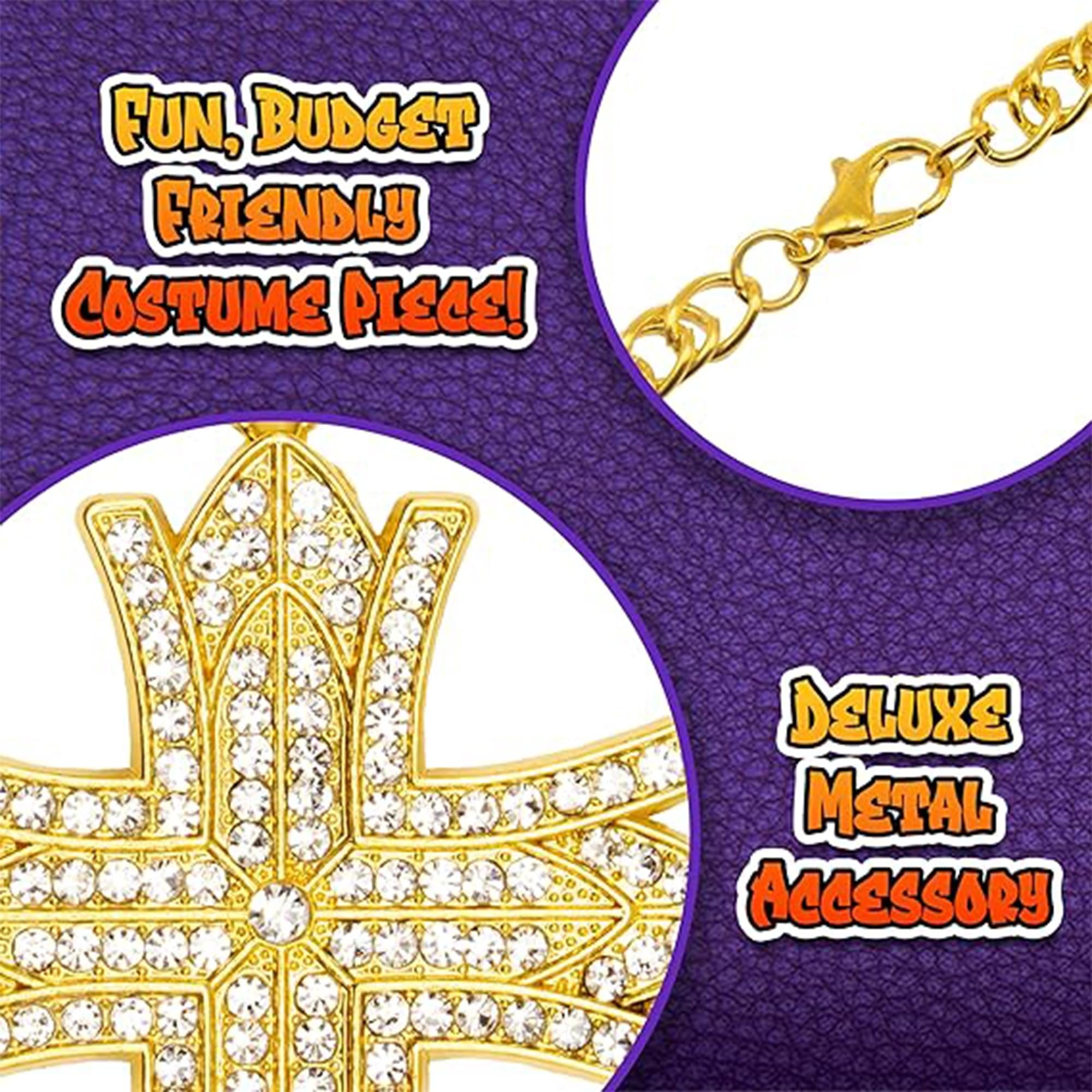 Gold Rhinestone Cross Necklace Adult Costume Accessory