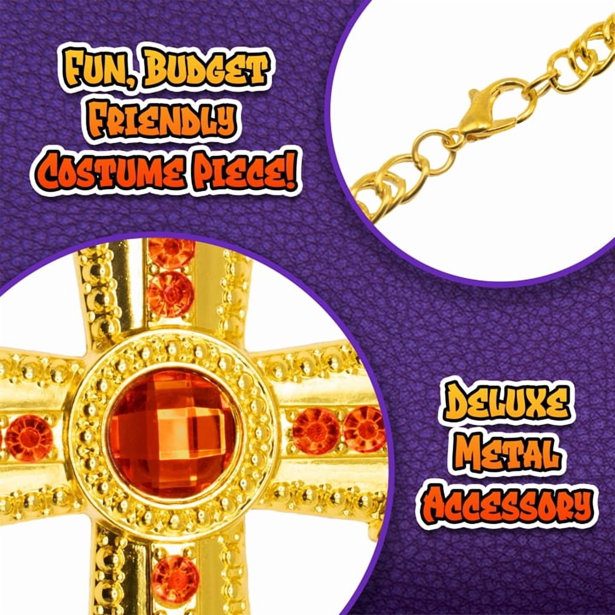Gold Cross Necklace With Red Jewels Adult Costume Accessory