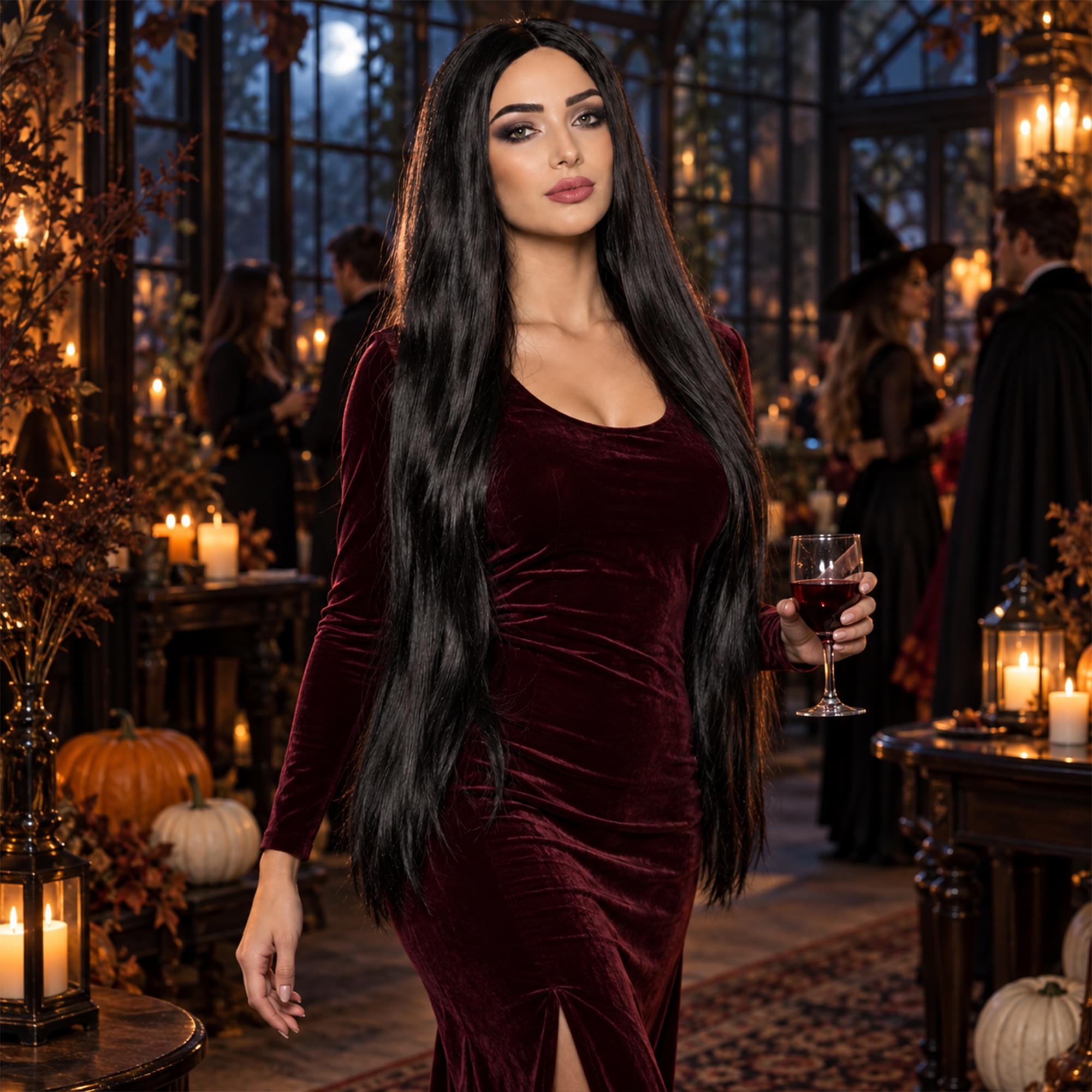 Straight Black Extra Long Adult Costume Wig | One Size