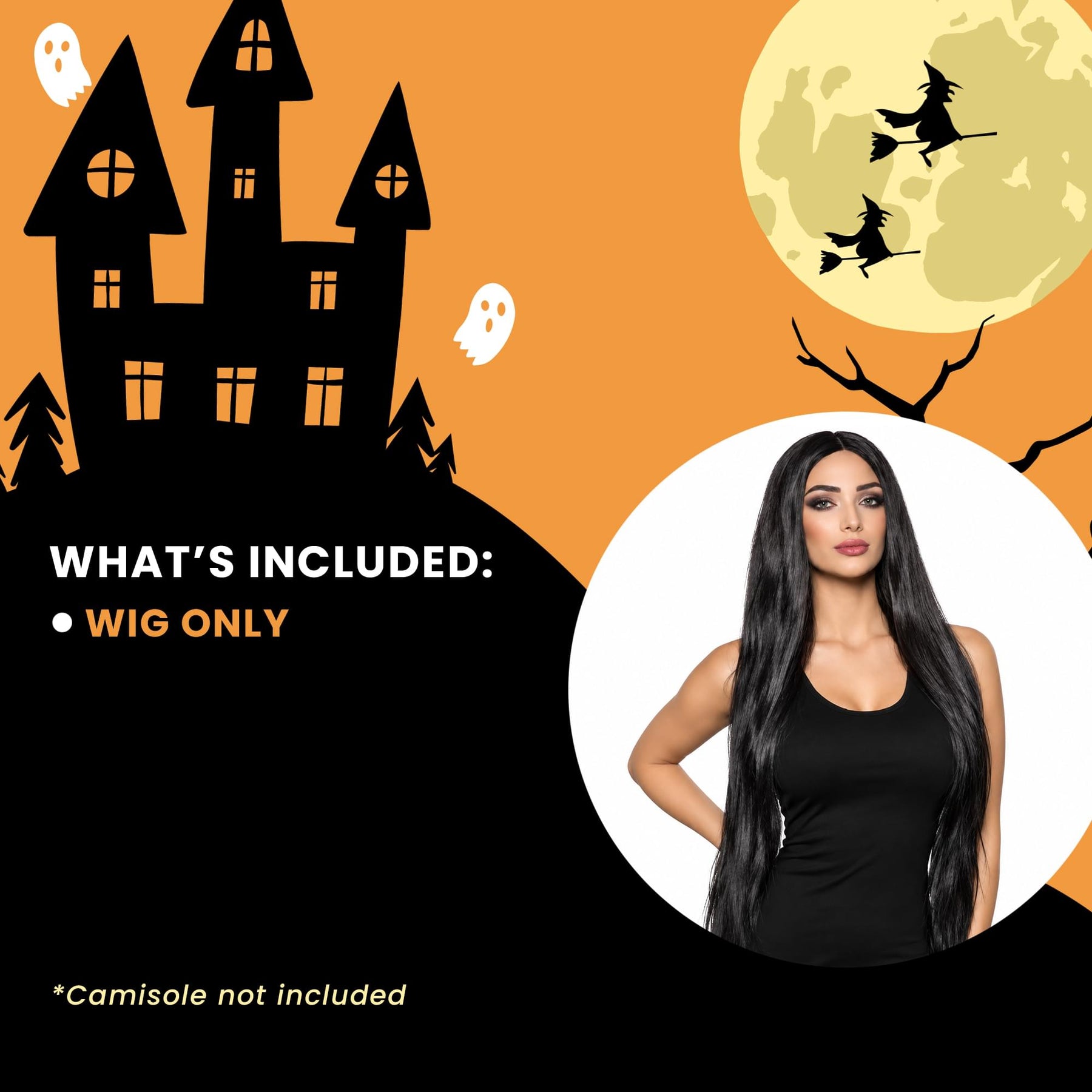 Straight Black Extra Long Adult Costume Wig | One Size