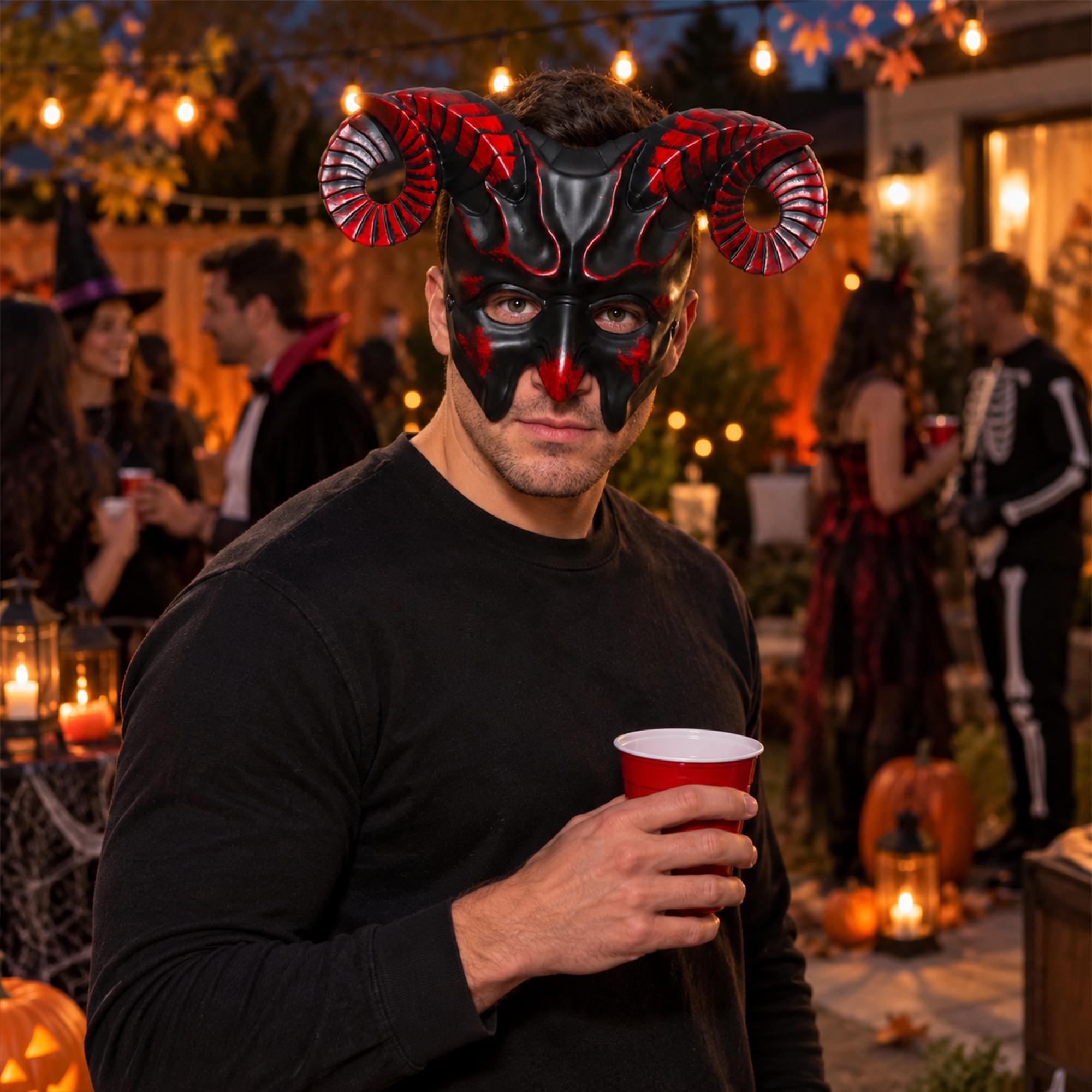 Black and Red Devil Mask Adult Costume Accessory | One Size