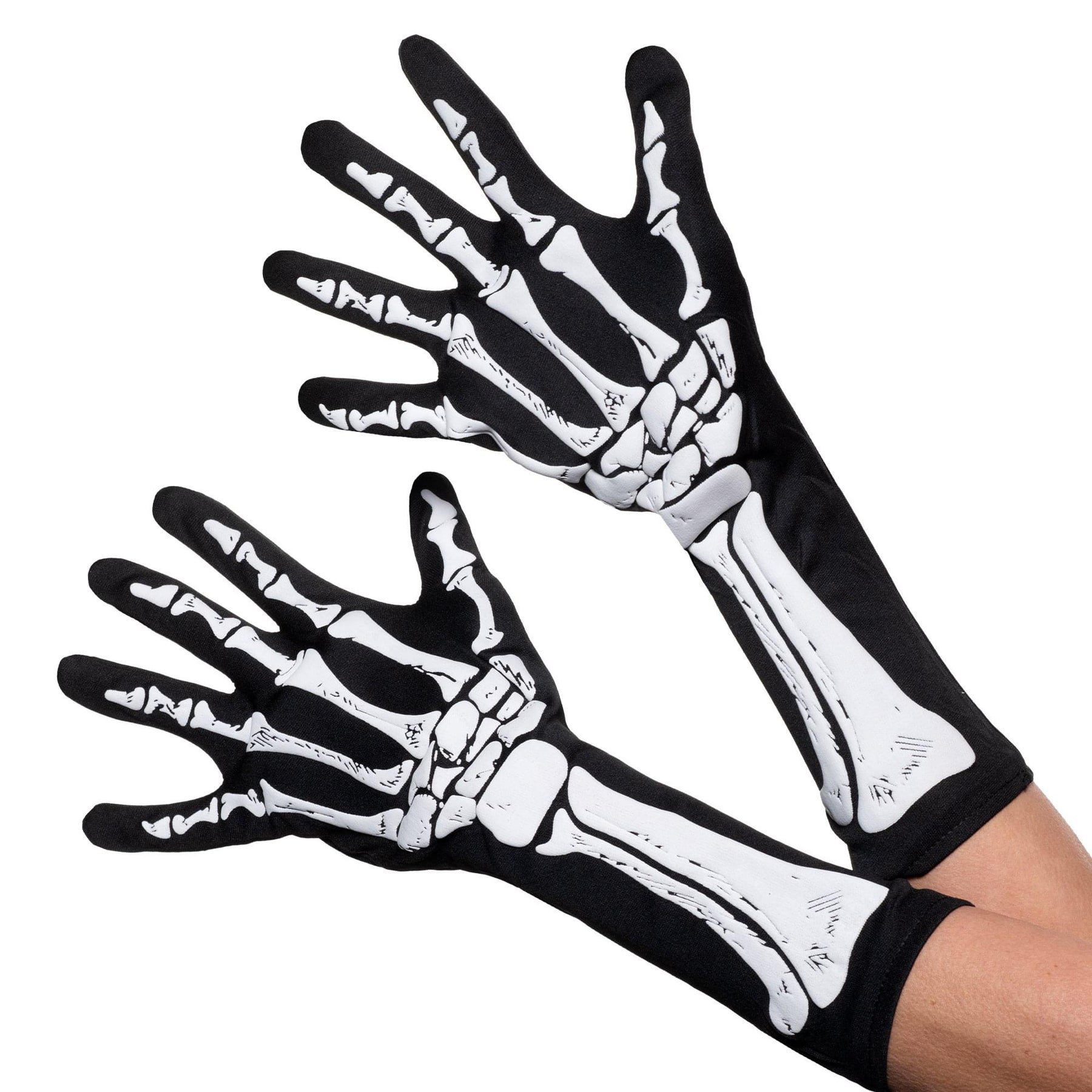 Double-Sided Skeleton Elbow Length Adult Costume Gloves | One Size