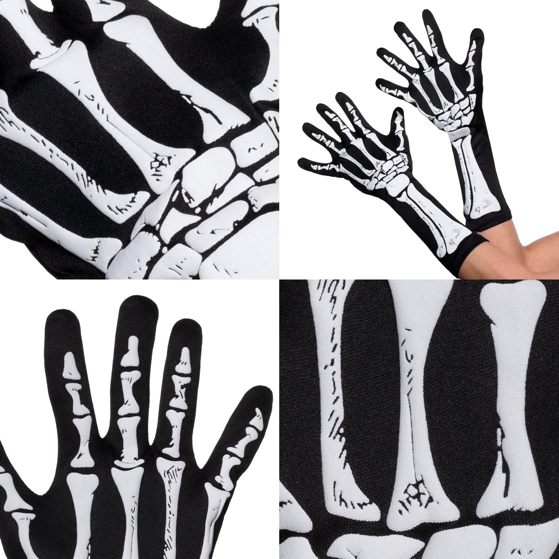 Double-Sided Skeleton Elbow Length Adult Costume Gloves | One Size