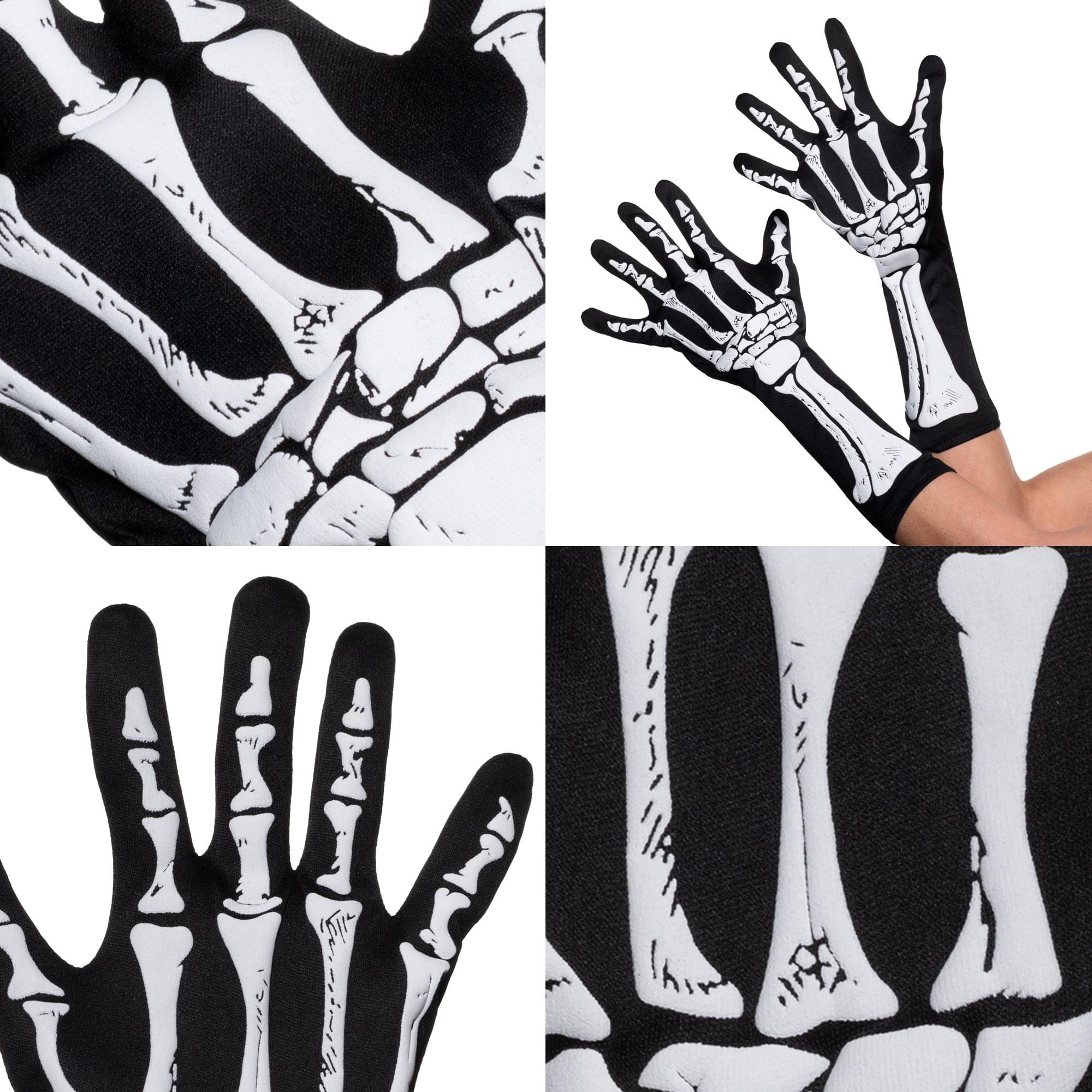 Double-Sided Skeleton Elbow Length Adult Costume Gloves | One Size