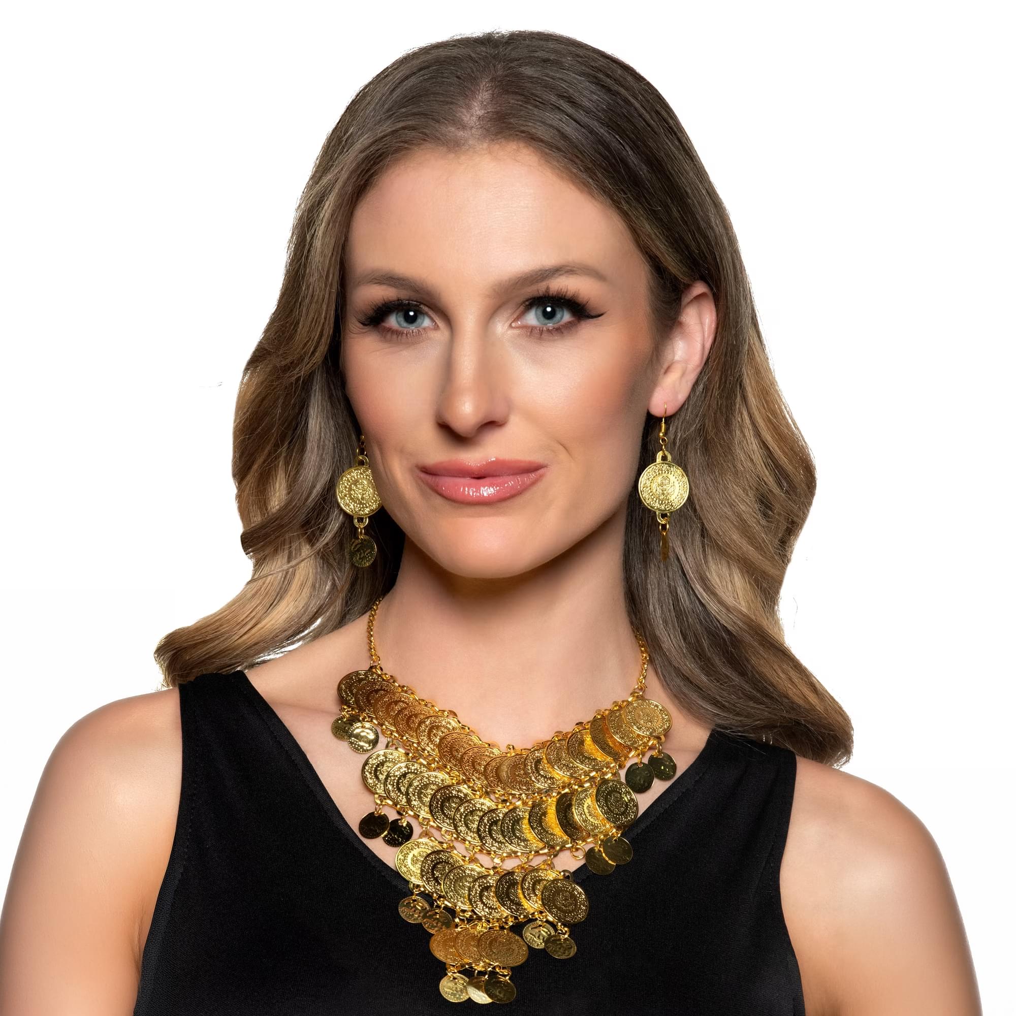 Gold Coin Necklace and Earrings Adult Costume Accessory Set