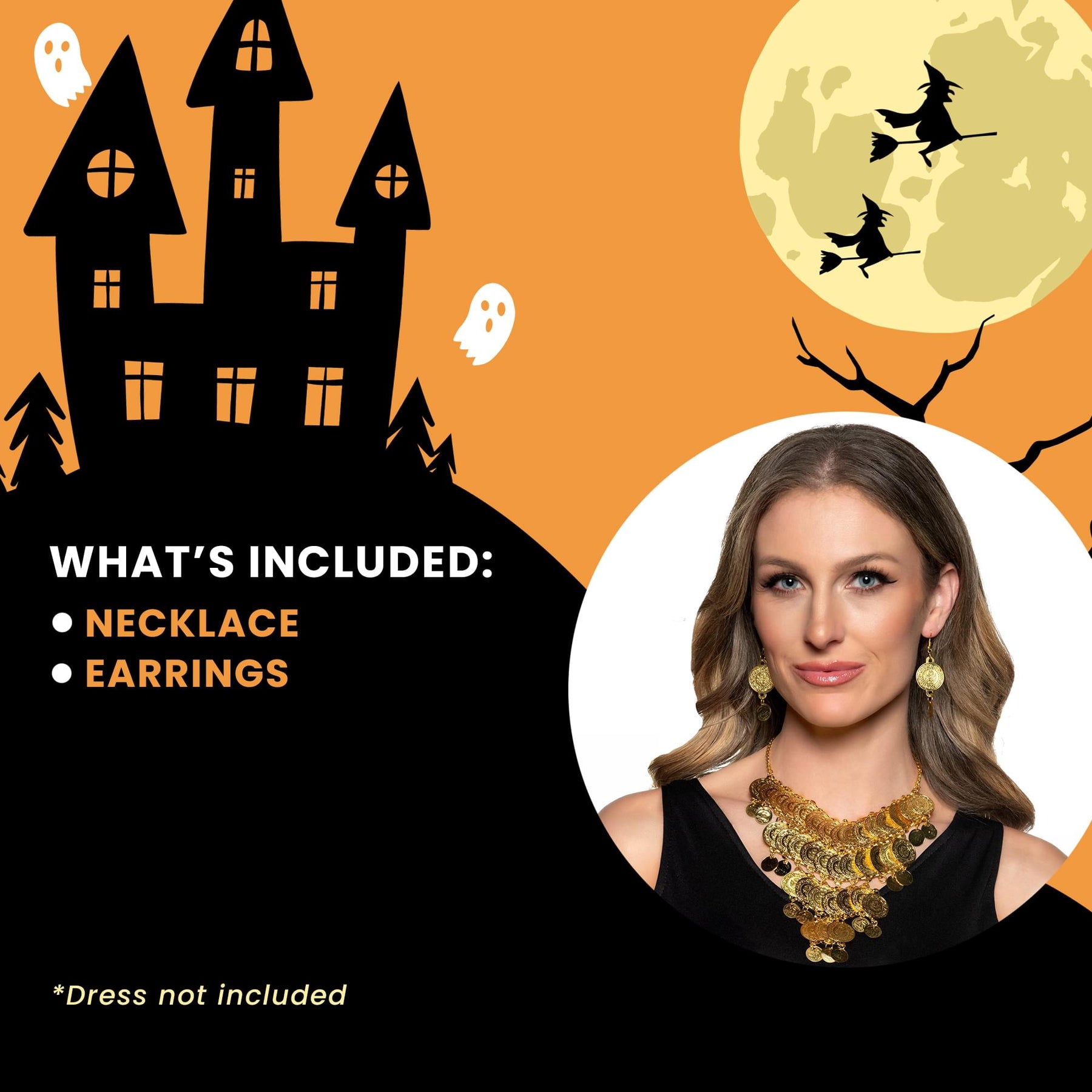 Gold Coin Necklace and Earrings Adult Costume Accessory Set