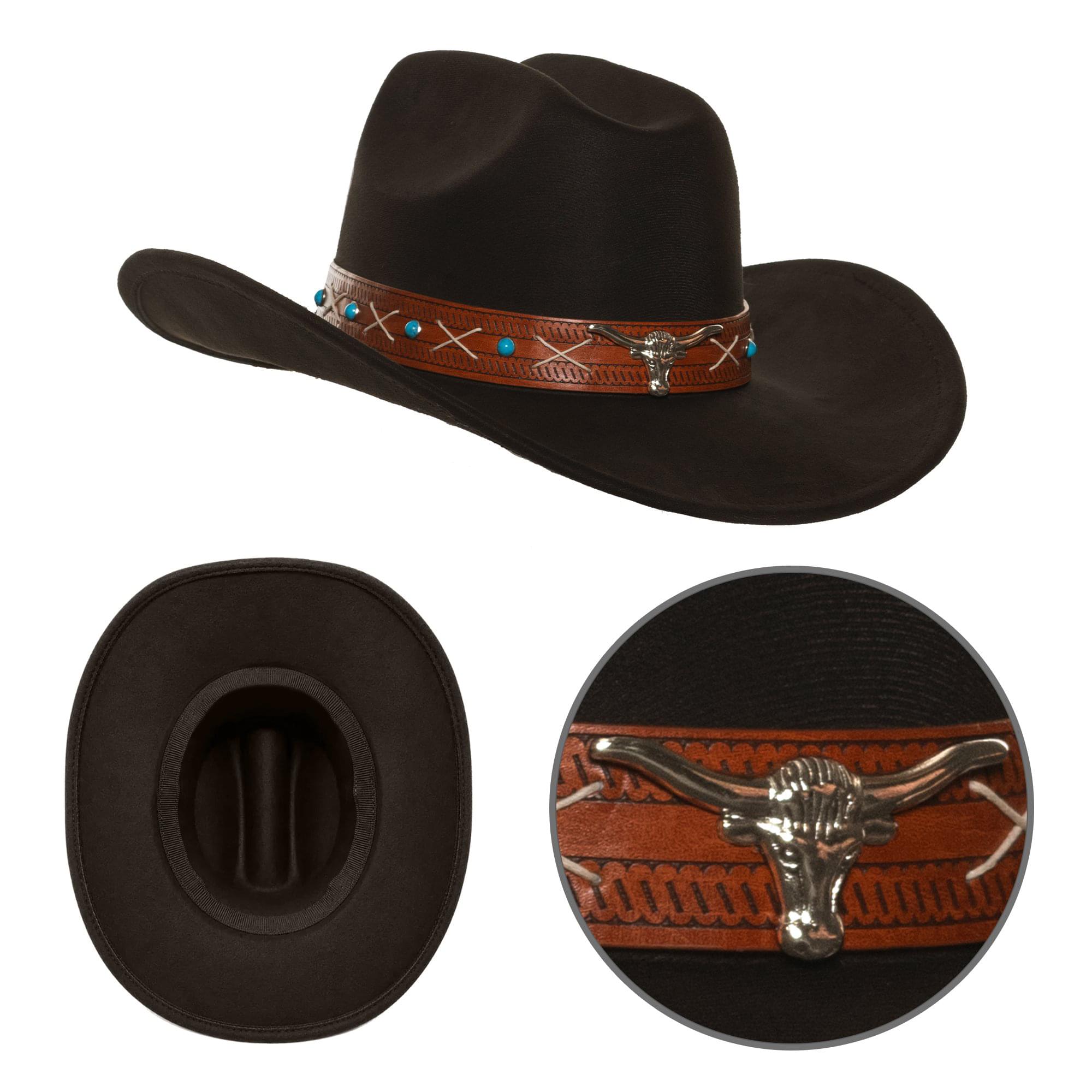 Cowboy Hat with Brown Leather Band Adult Costume Accessory | One Size