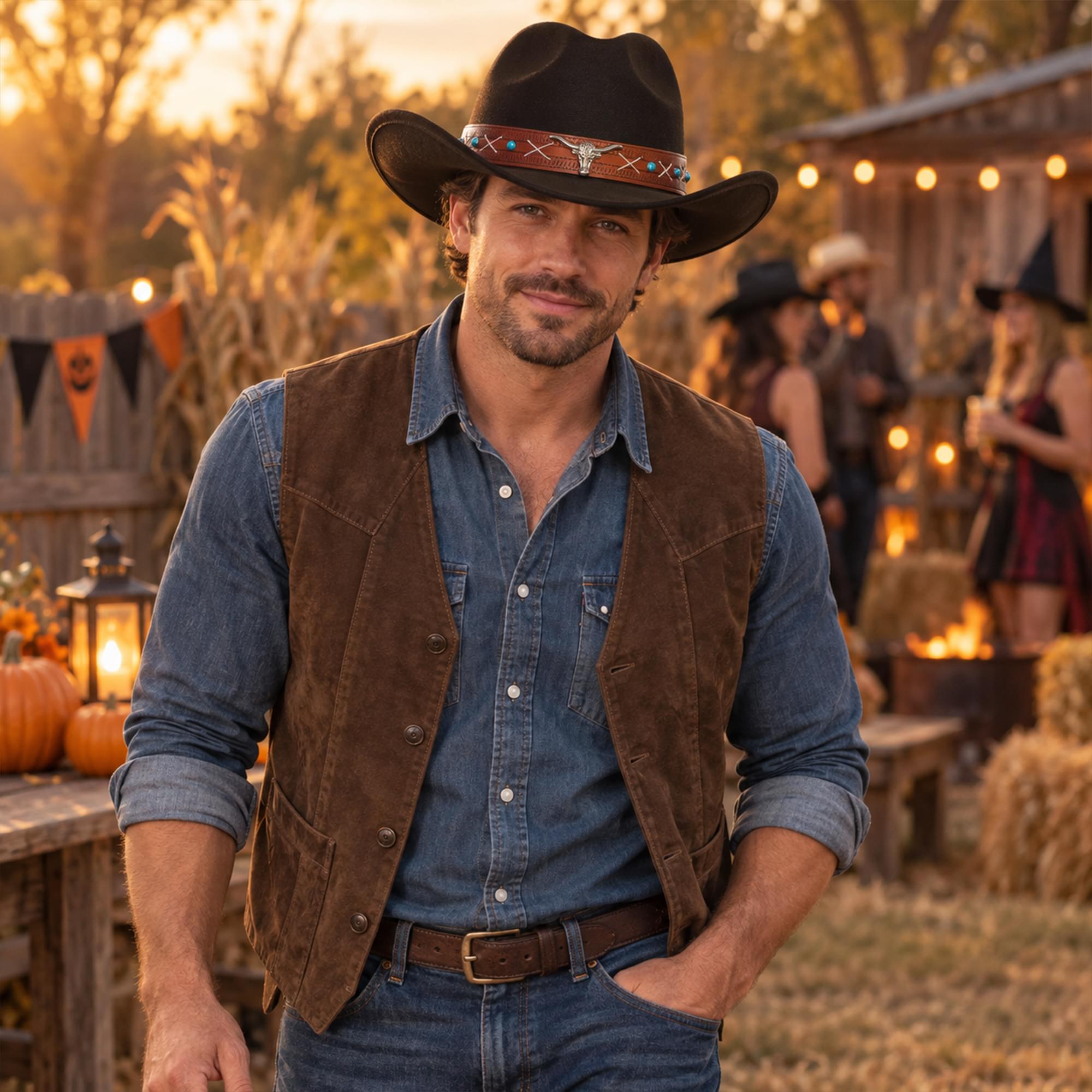 Cowboy Hat with Brown Leather Band Adult Costume Accessory | One Size