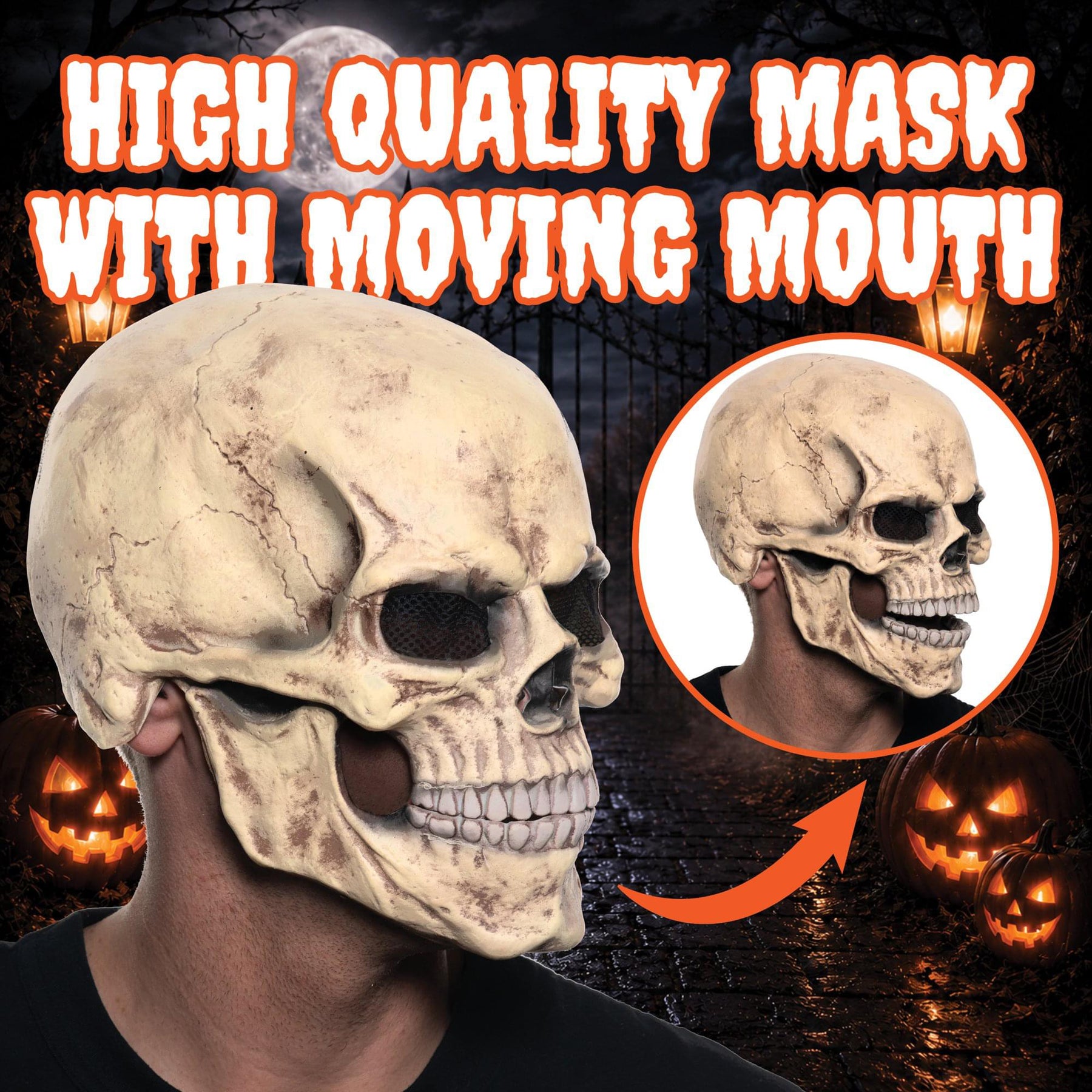 Skull Mask with Moving Mouth Adult Costume Accessory | One Size
