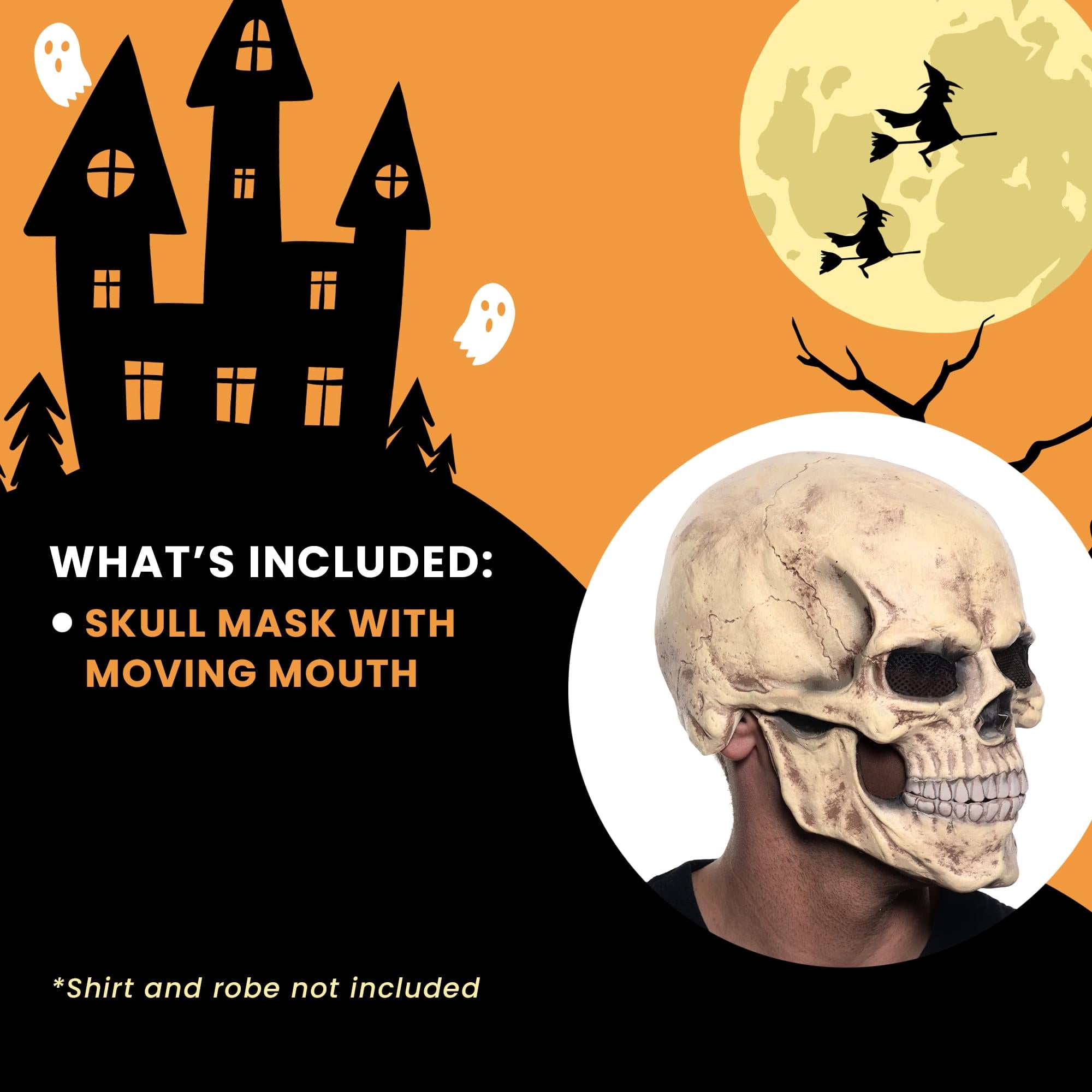 Skull Mask with Moving Mouth Adult Costume Accessory | One Size