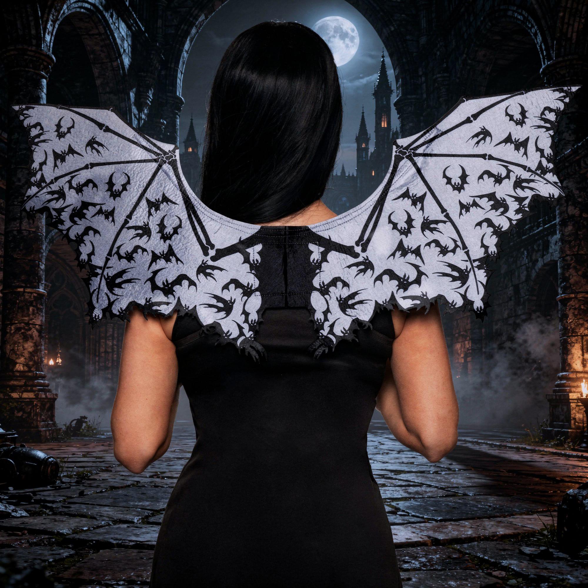 Silver Bat Wings with Bat Print Adult Costume Accessory | One Size