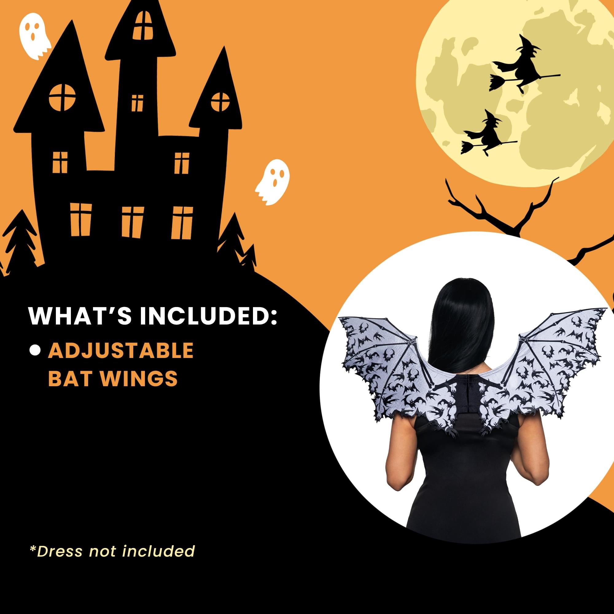 Silver Bat Wings with Bat Print Adult Costume Accessory | One Size