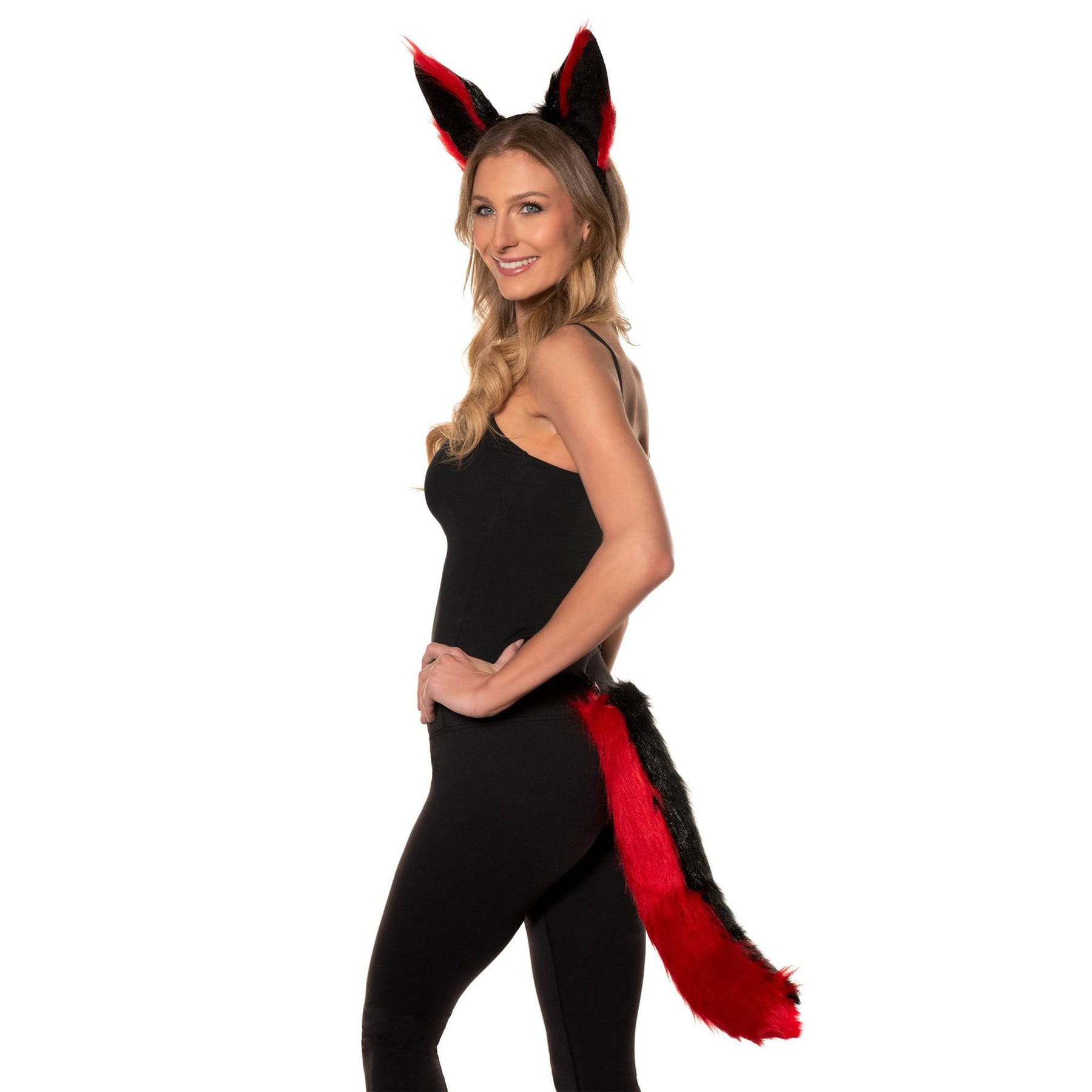 Black and Red Anime Fox Tail and Ears Adult Costume Accessory | One Size