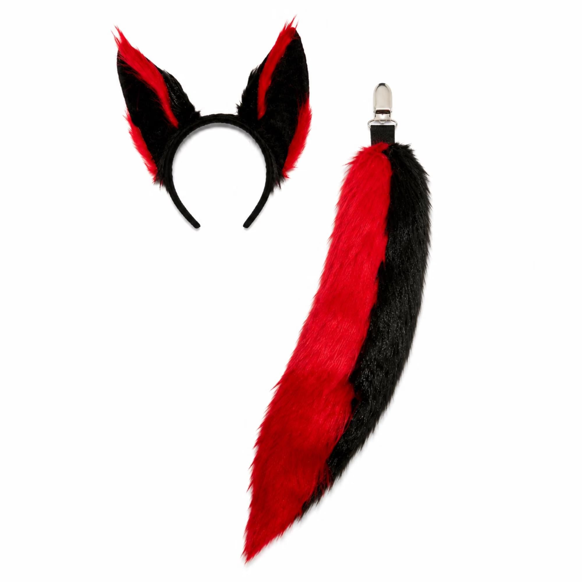 Black and Red Anime Fox Tail and Ears Adult Costume Accessory | One Size