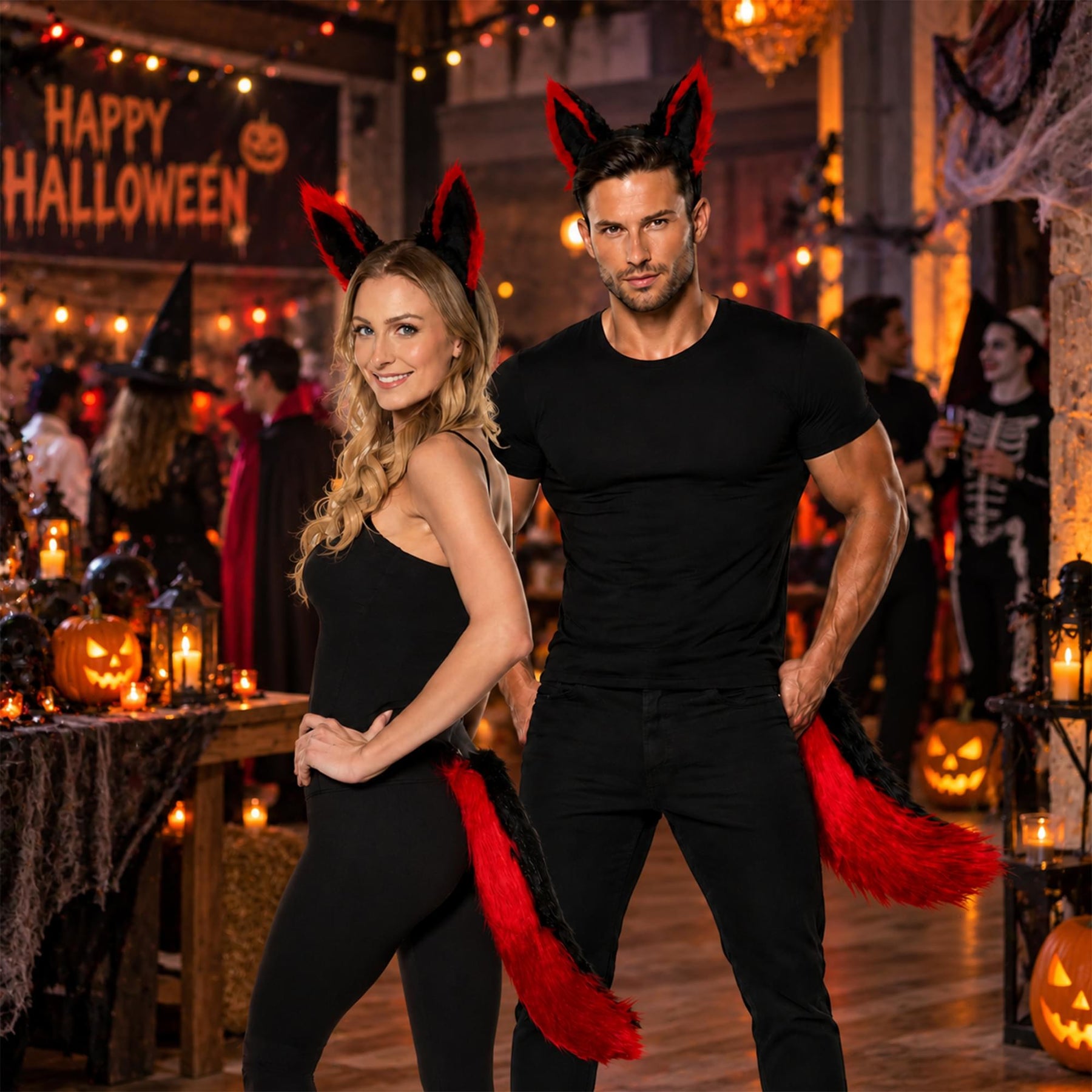 Black and Red Anime Fox Tail and Ears Adult Costume Accessory | One Size