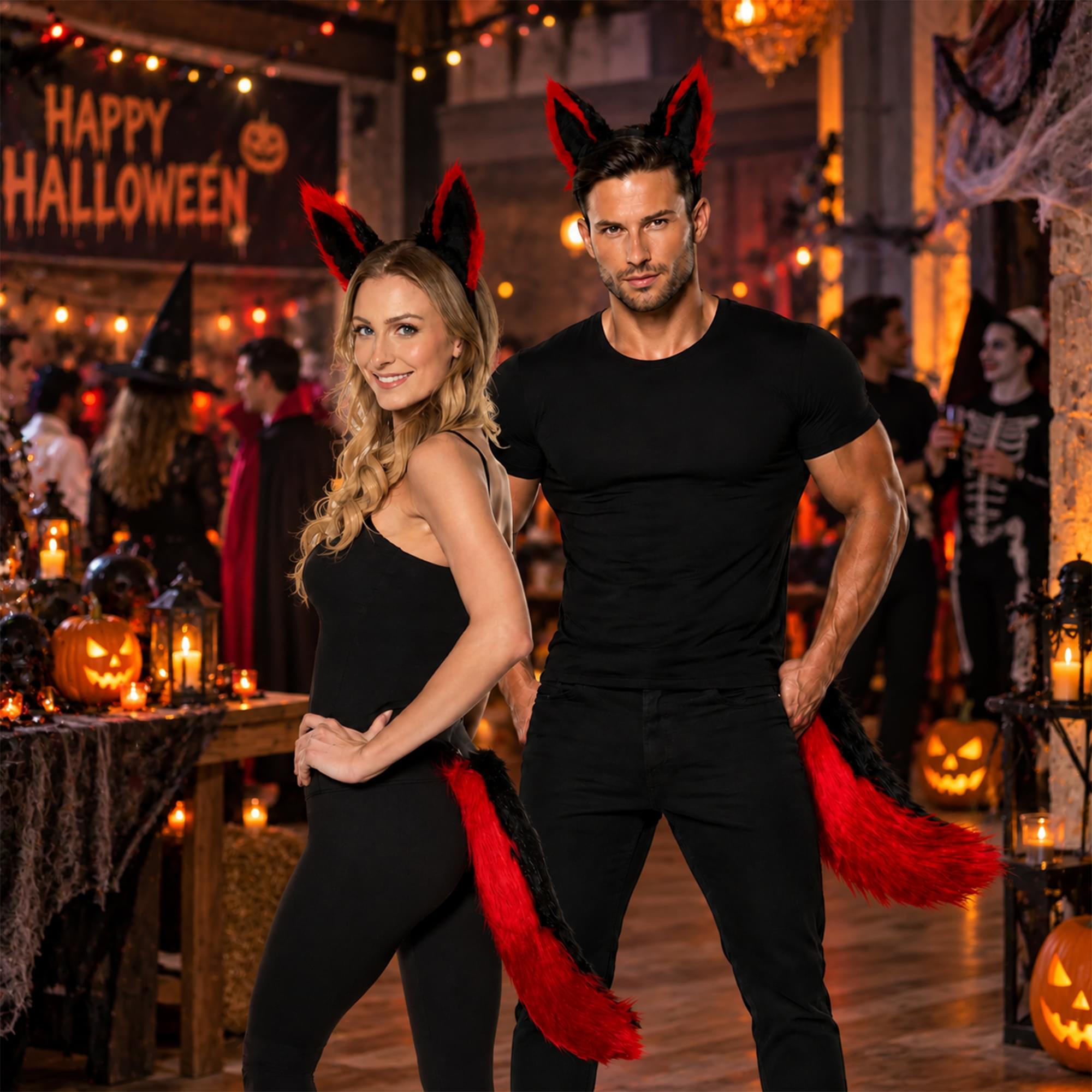 Black and Red Anime Fox Tail and Ears Adult Costume Accessory | One Size