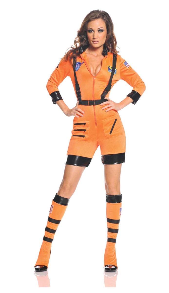 Galaxy Female Astronaut Stretch Romper Costume Orange Adult