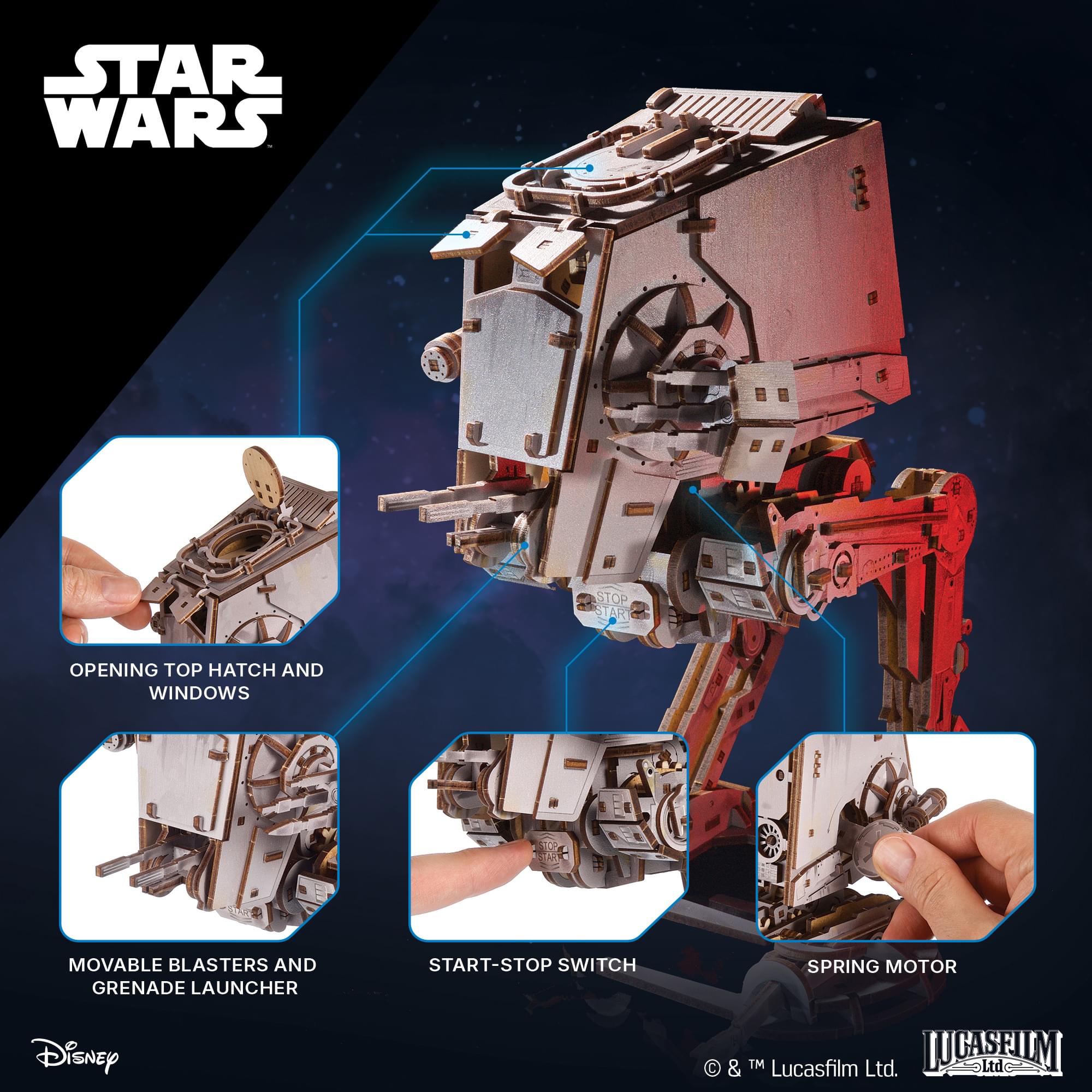 Star Wars AT-ST Walker 3D Wooden Puzzle Mechanical Model Kit