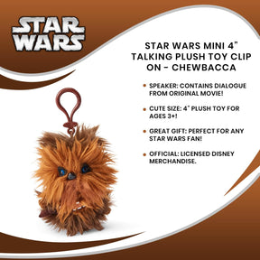 Star Wars Mini 4” Talking Plush Toy Clip On - Chewbacca