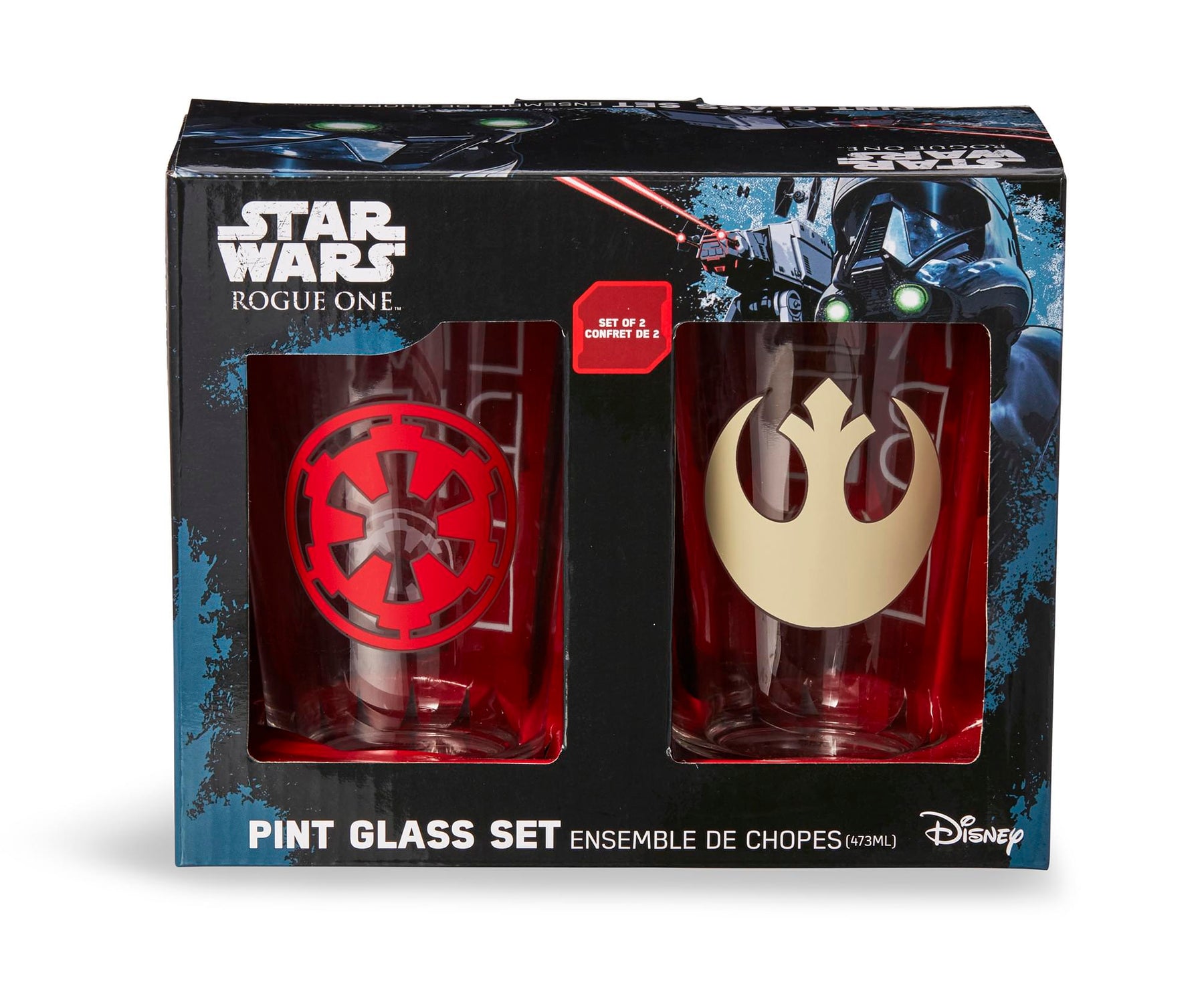 Star Wars 16oz Pint Glasses - Rebel & Empire Symbols - 2 Set