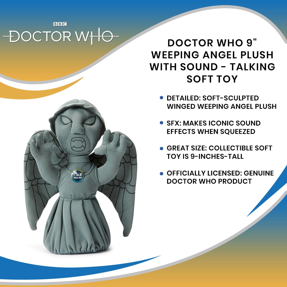Doctor Who 9" Weeping Angel Plush With Sound - Talking Soft Toy