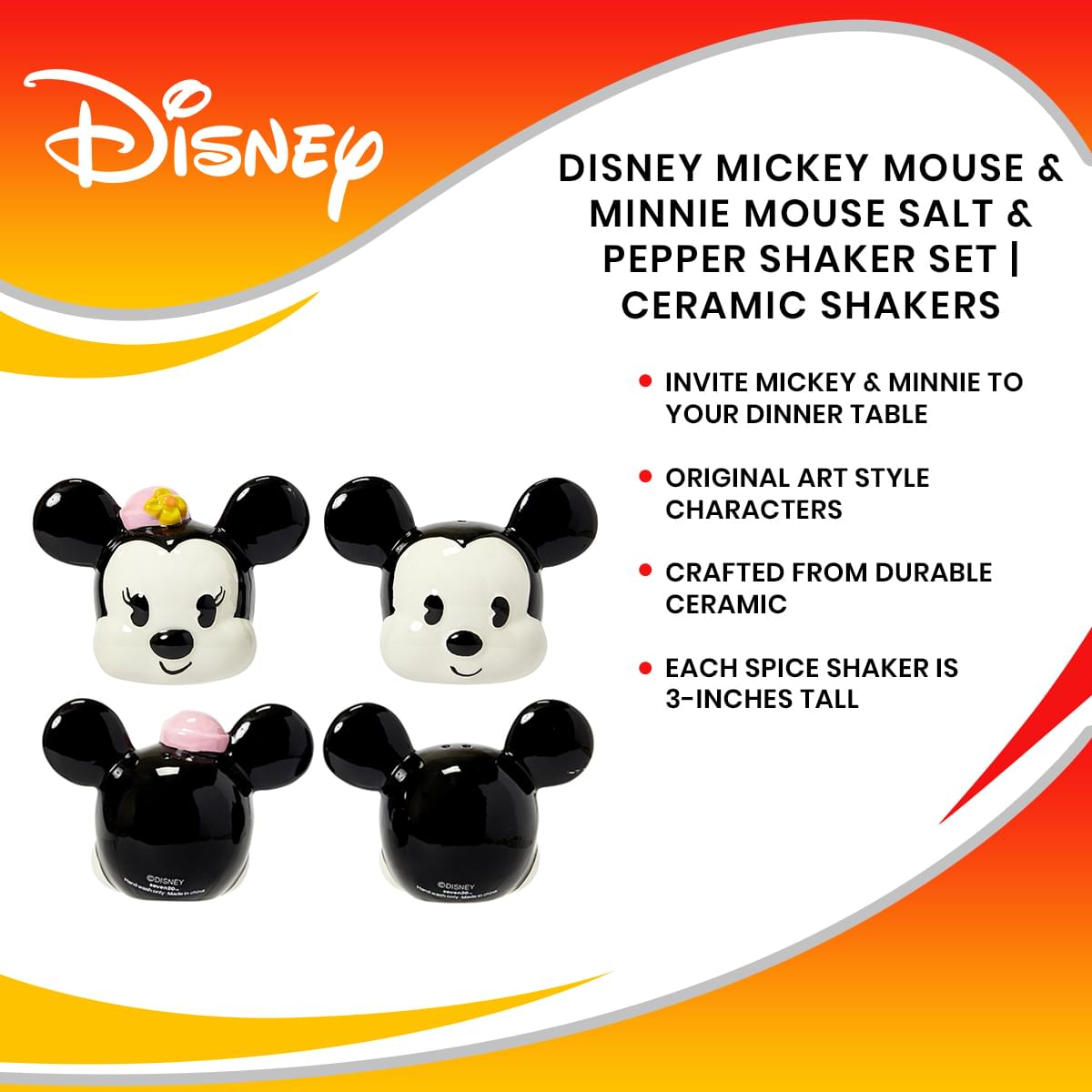 Disney Mickey Mouse & Minnie Mouse Salt & Pepper Shaker Set | Ceramic Shakers