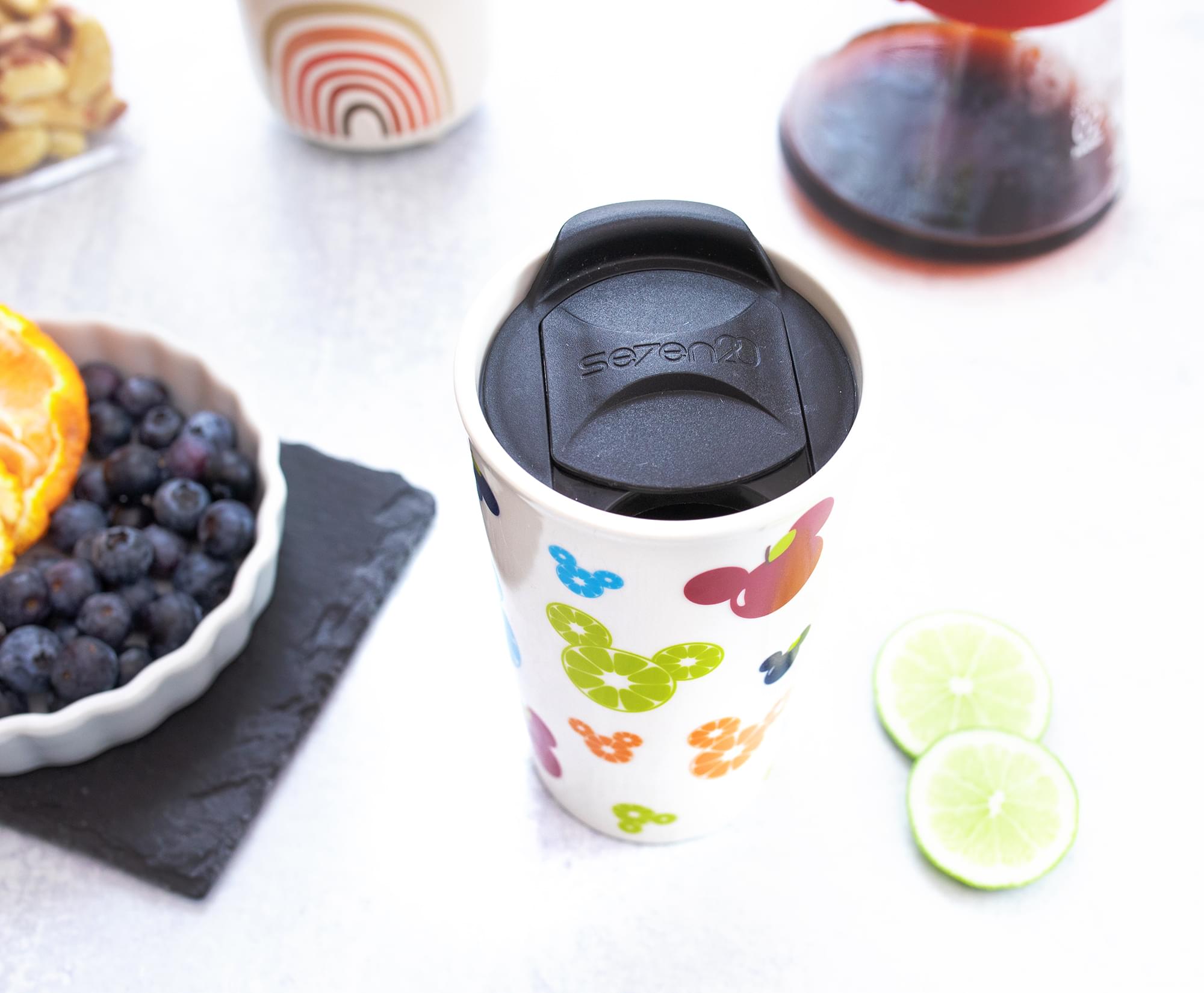 Disney Mickey Mouse Fresh Fruit Ceramic Travel Mug With Lid | Holds 10 Ounces