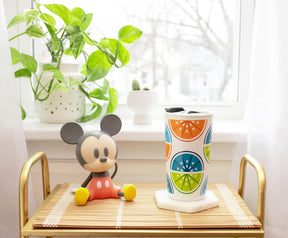 Disney Mickey Mouse Fruit Slices Ceramic Travel Mug With Lid | Holds 10 Ounces