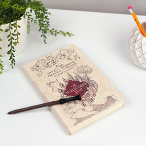 Harry Potter Marauder's Map Notebook & Harry's Wand Pen Set | 192 Blank Pages
