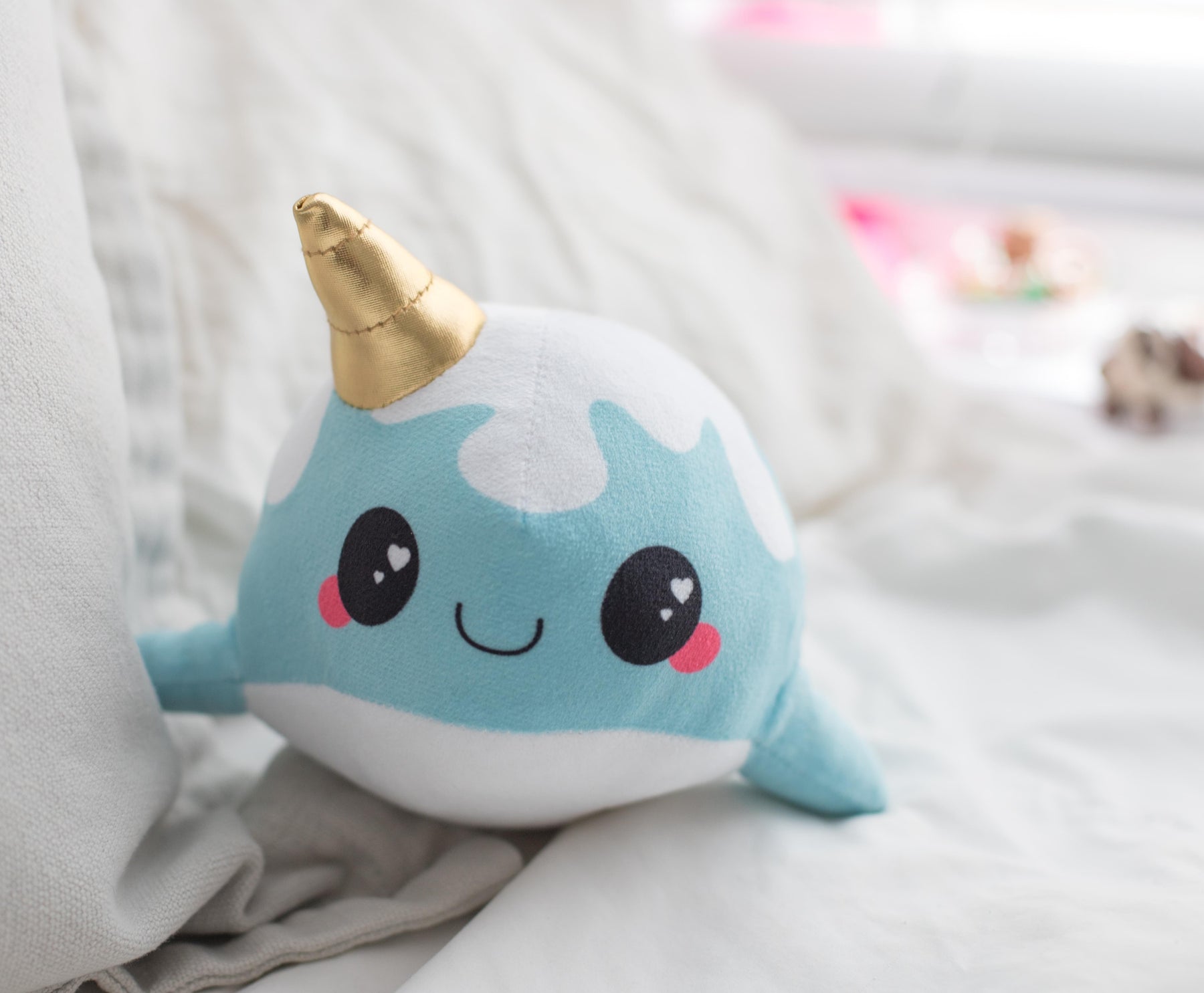 iscream mini squishem narwhal plushie bubble gum scented backpack clip Glitter Galaxy 6" Cute Ice Cream Cone Horn Blue Narwhal Collectible Plush