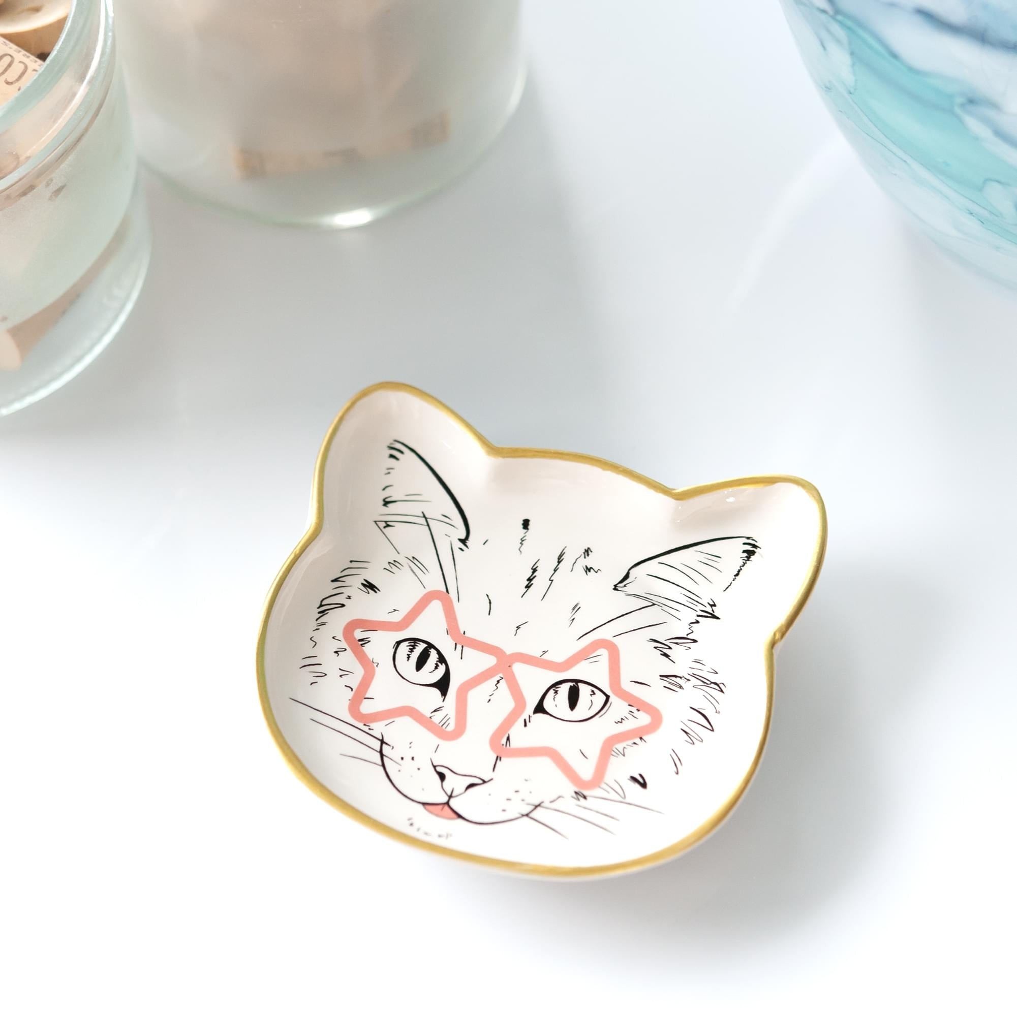 Cat Dish Plate | Small Ceramic Catchall Dish For Treats, Keys, Change, & More