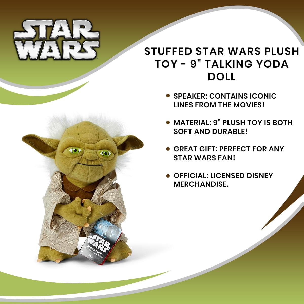 Stuffed Star Wars Plush Toy - 9" Talking Yoda Doll