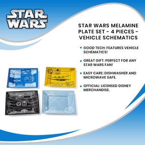 Star Wars Melamine Plate Set - 4 Pieces - Vehicle Schematics