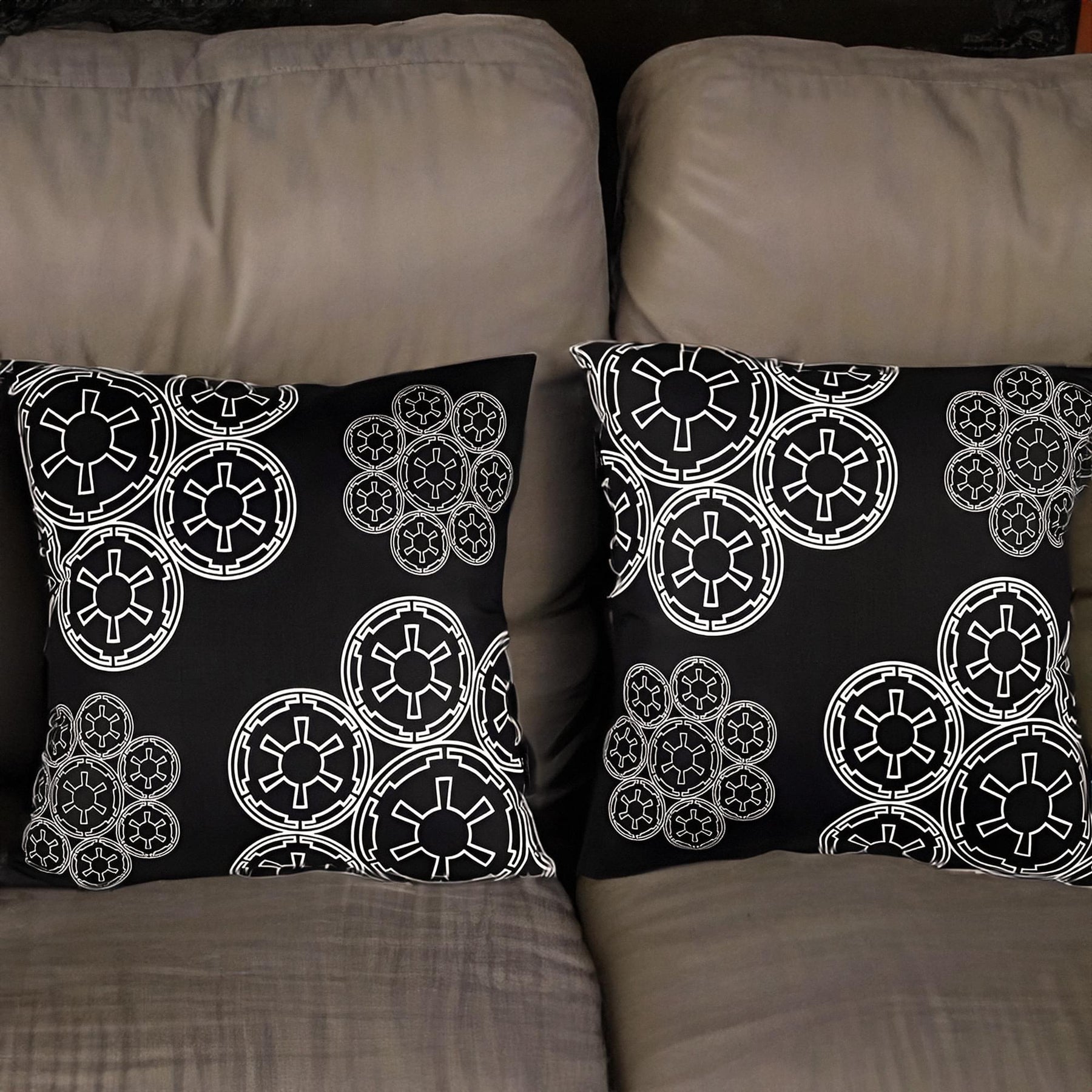 Star Wars Black Throw Pillow | White Imperial Logo | 20 x 20 Inches | Set of 2