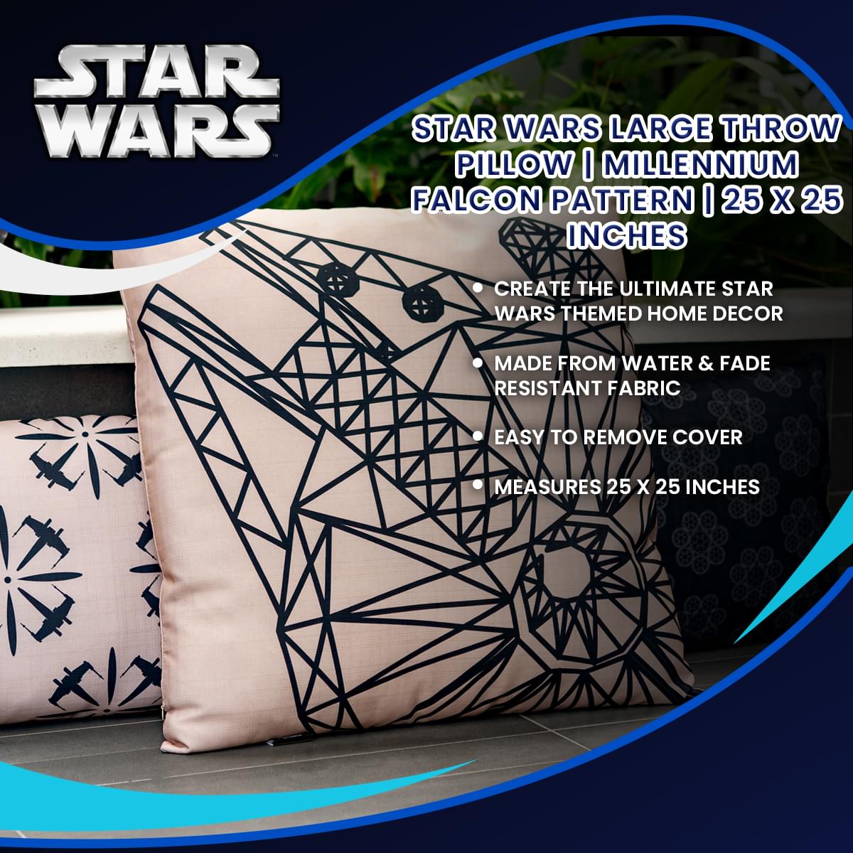 Star Wars Large Throw Pillow | Millennium Falcon Pattern | 25 x 25 Inches