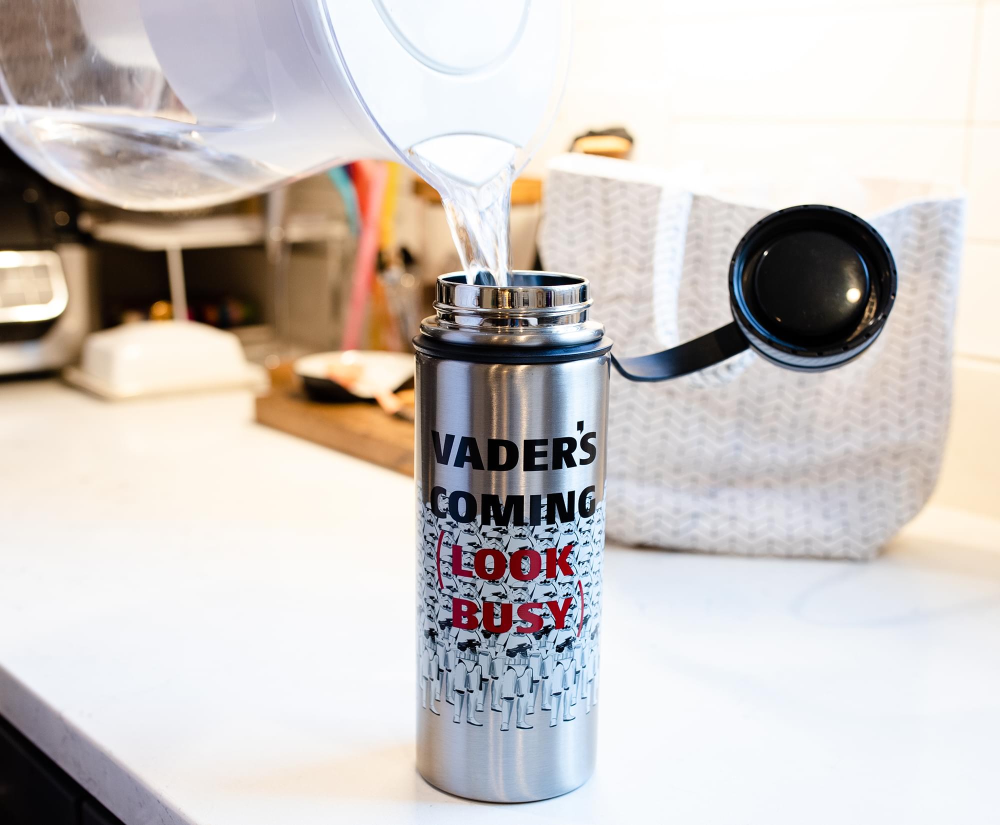 Star Wars Stormtroopers "Vader's Coming, Look Busy" Canteen Water Bottle | Holds 18 Ounces