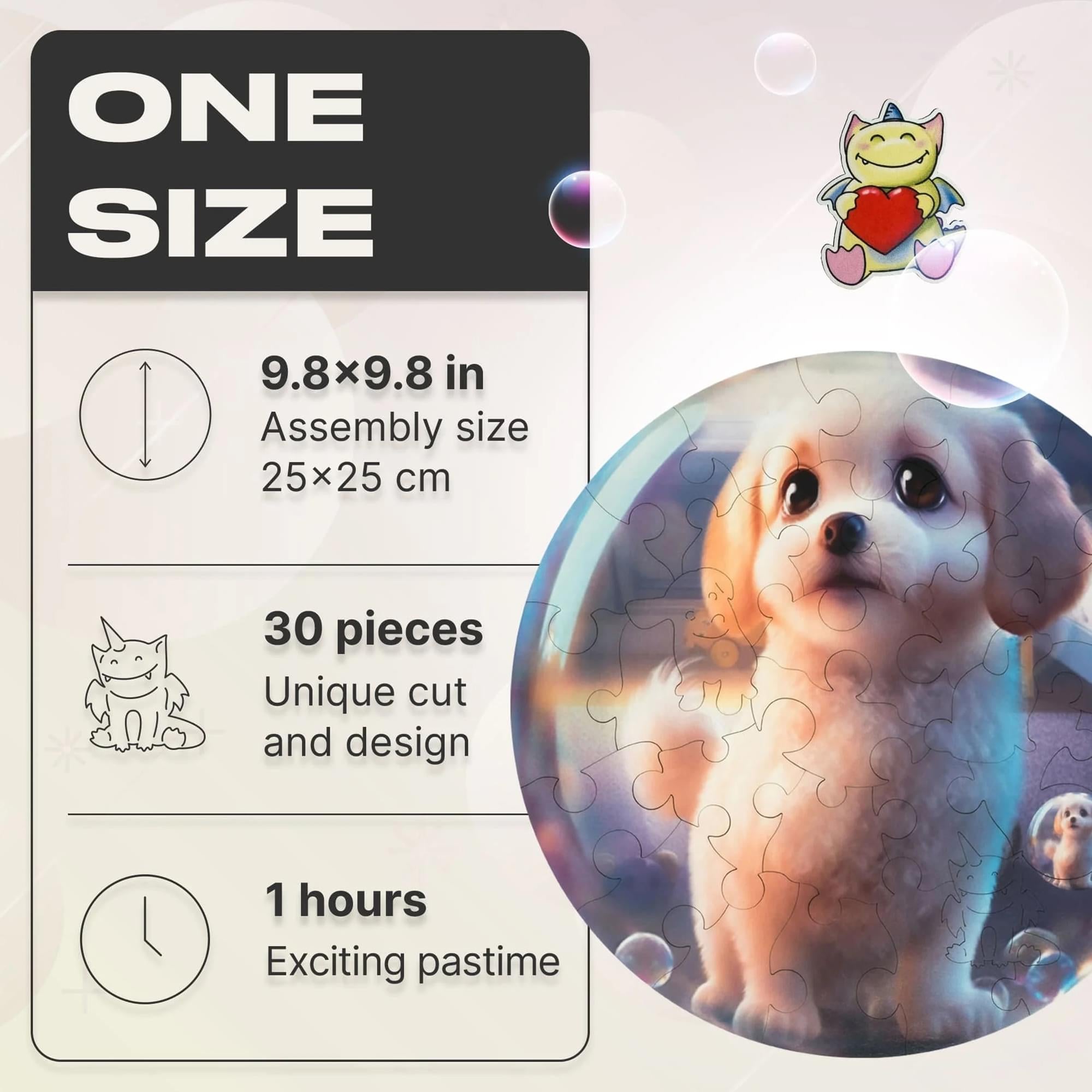 Puppy Bubblezz Round 30 Piece Wooden Jigsaw Puzzle