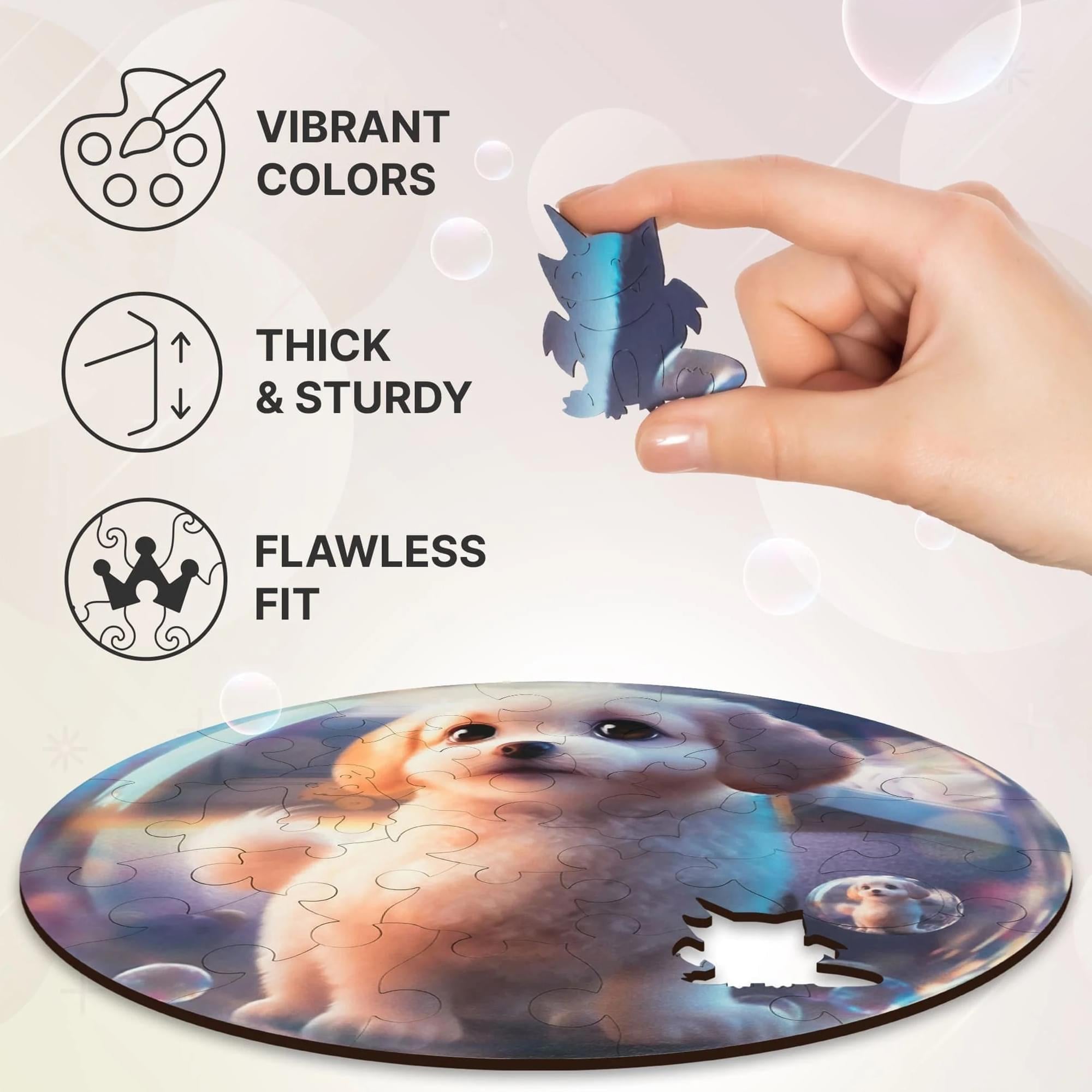 Puppy Bubblezz Round 30 Piece Wooden Jigsaw Puzzle
