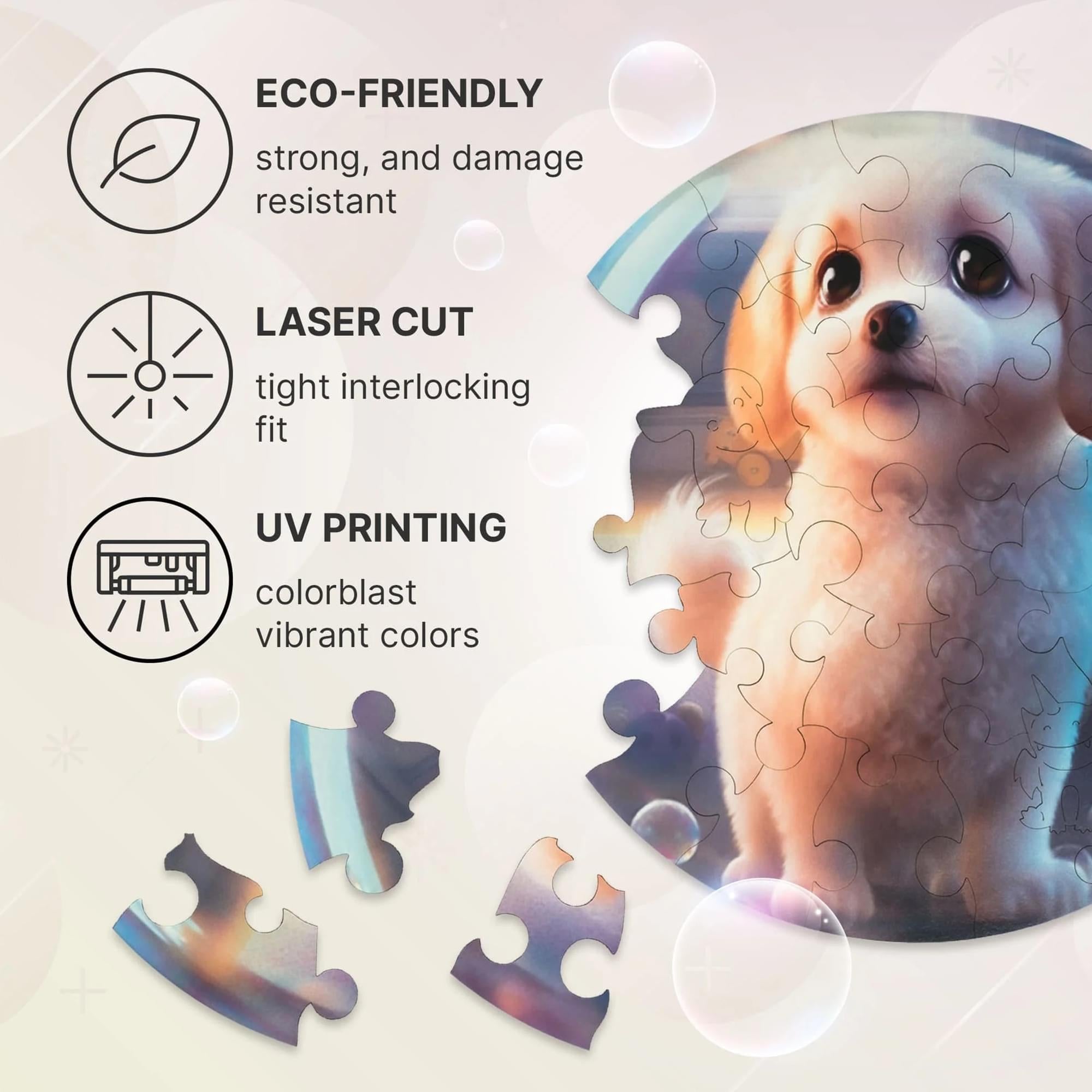 Puppy Bubblezz Round 30 Piece Wooden Jigsaw Puzzle