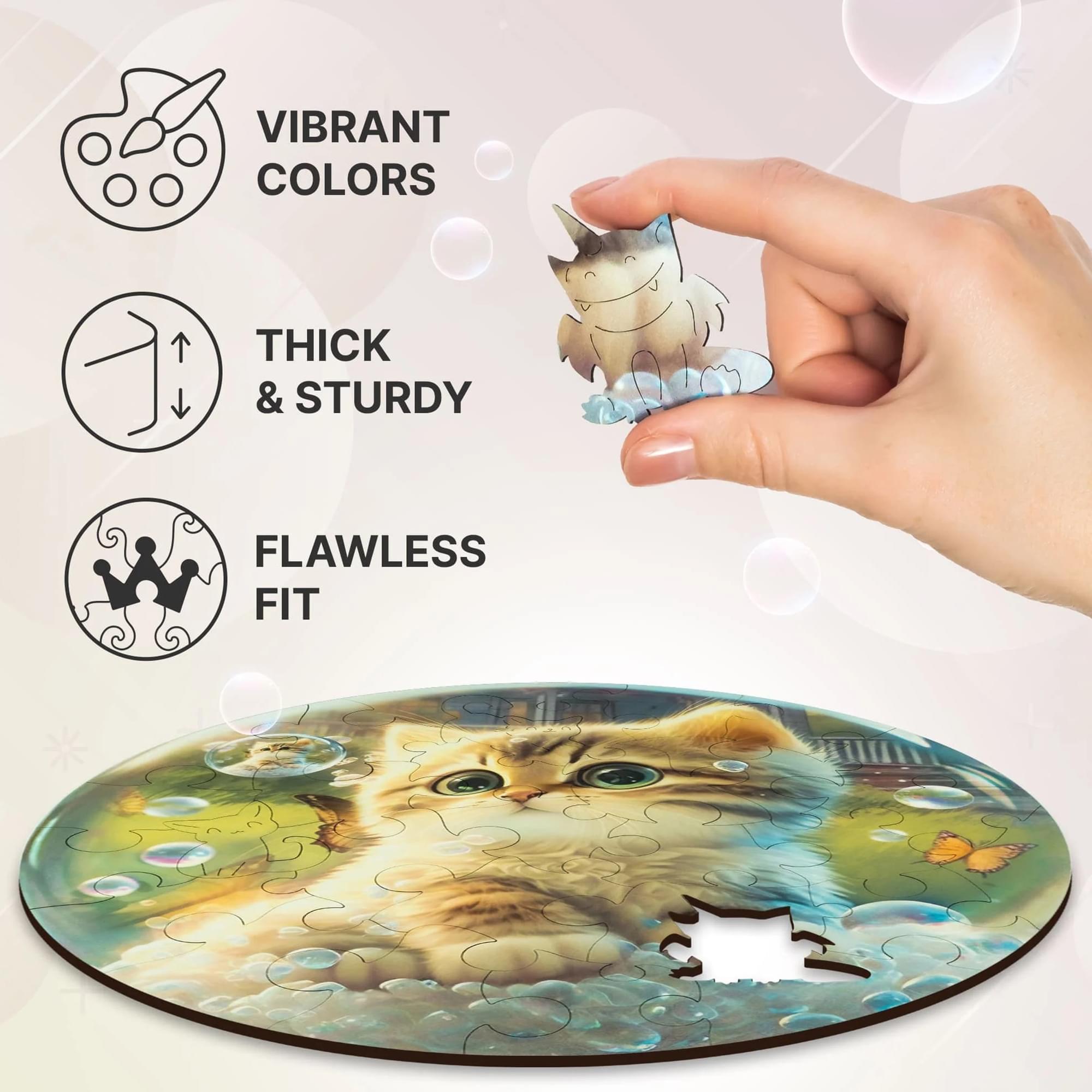 Kitty Bubblezz Round 30 Piece Wooden Jigsaw Puzzle