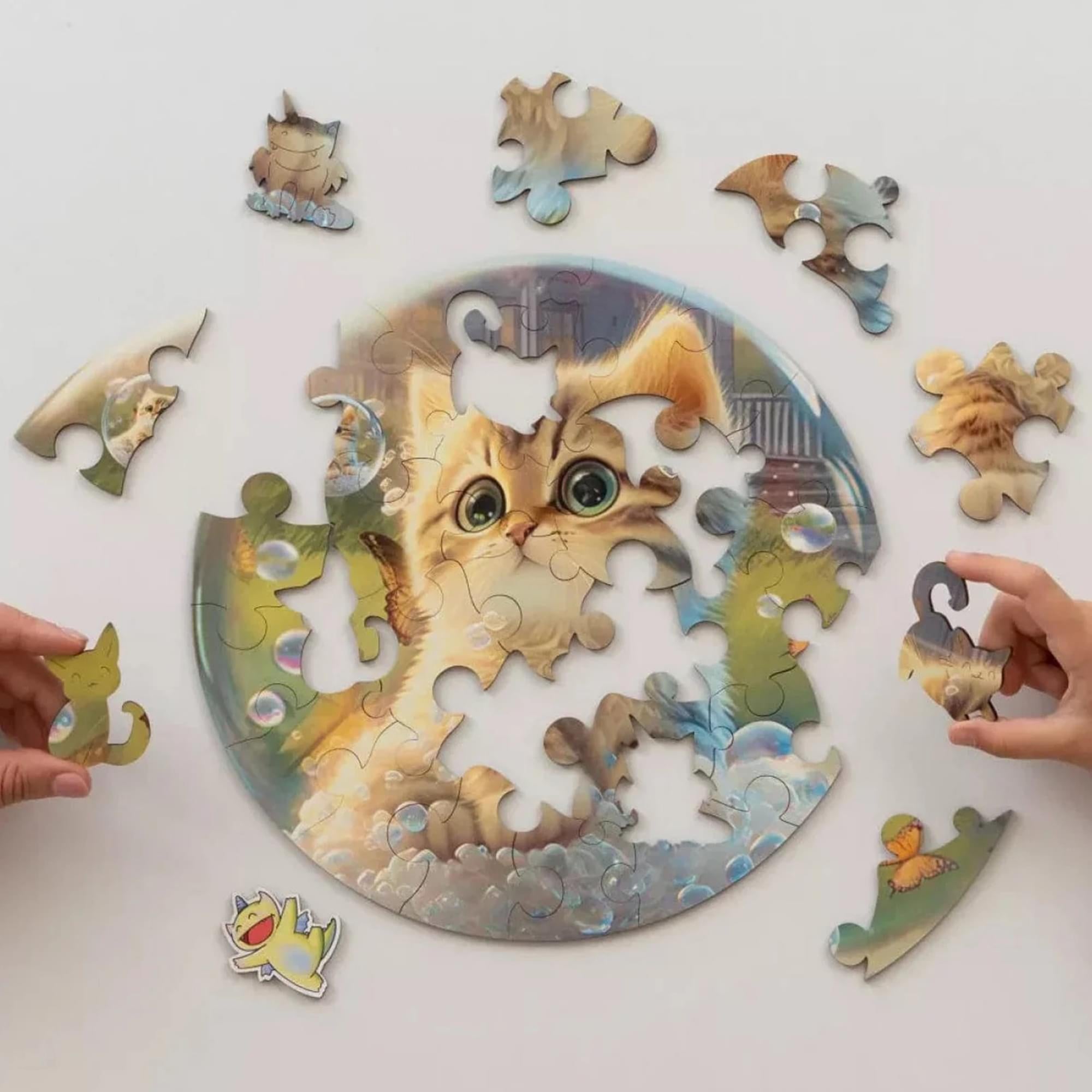 Kitty Bubblezz Round 30 Piece Wooden Jigsaw Puzzle