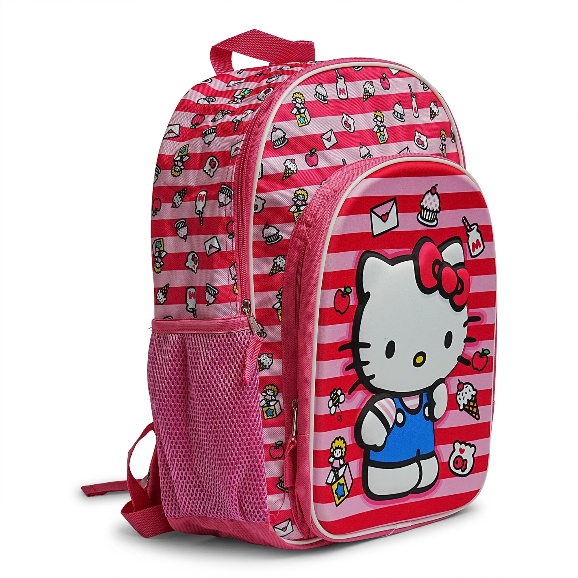 Sanrio Hello Kitty Pink Striped 16 Inch Backpack with Front Pocket