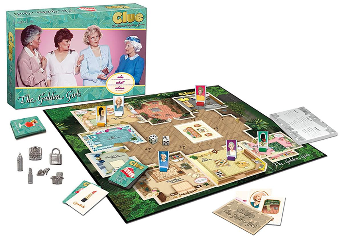 The Golden Girls Clue Board Game, Shot Glass 4-Pack and Enamel Pins Bundle
