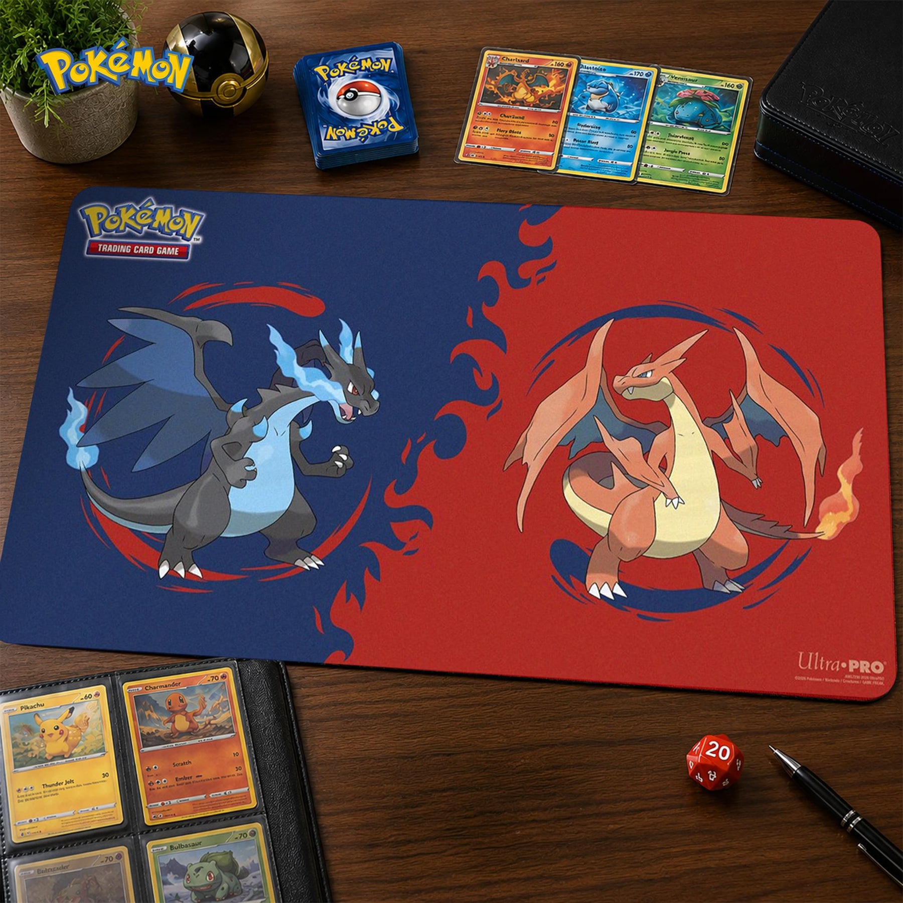 Pokemon TMG Mega Charizard X and Y Playmat | 24 x 13.5 Inches