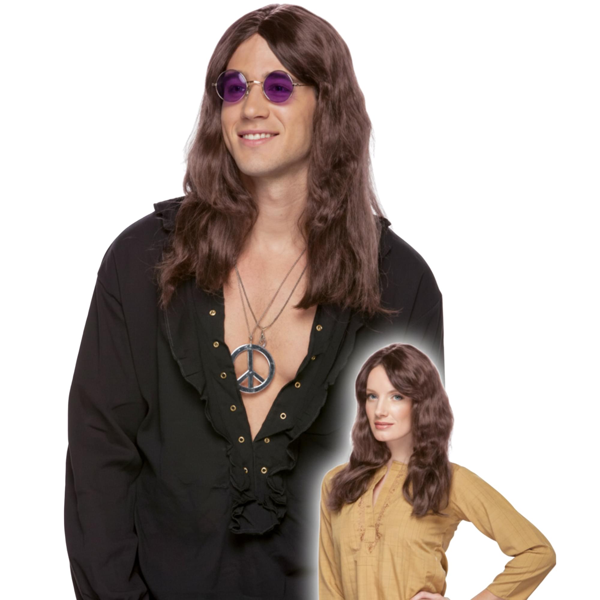 Hippy Long Brown Wig Costume Accessory