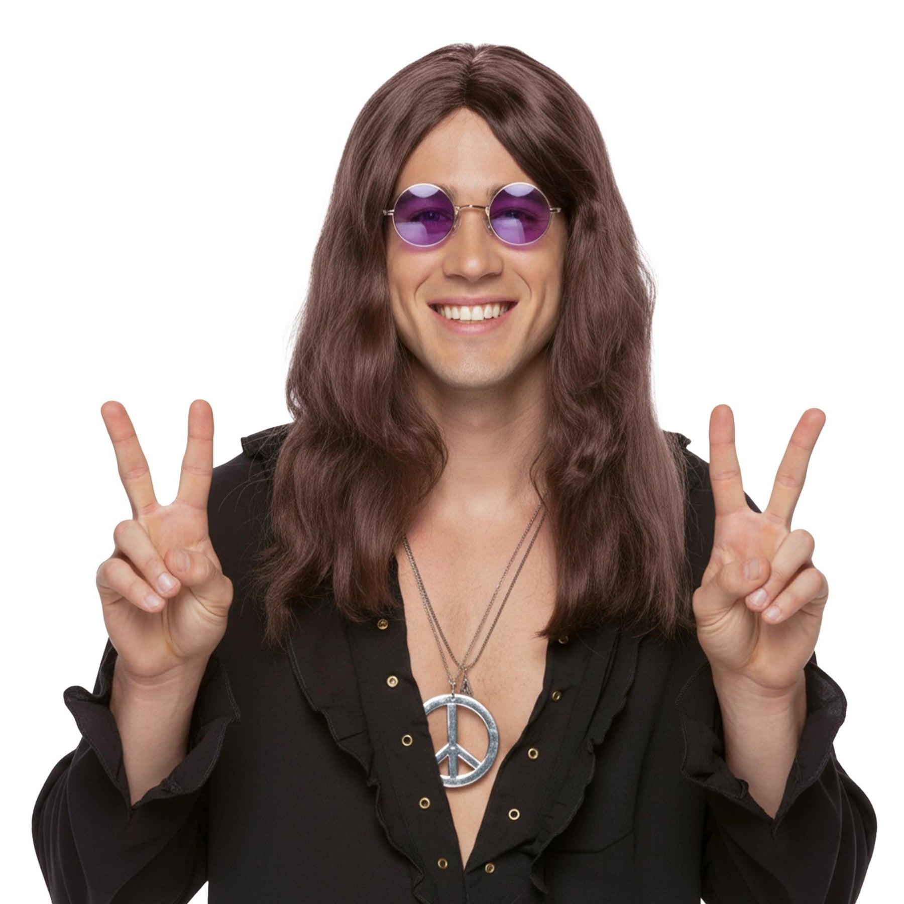 Hippy Long Brown Wig Costume Accessory